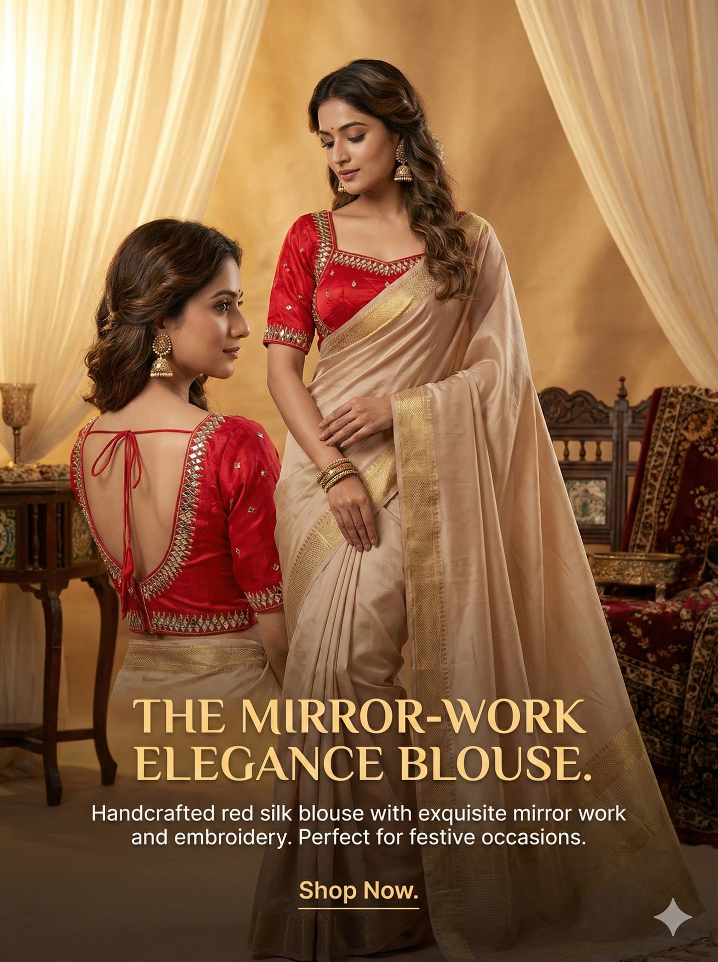 Red mirrorwork embroidered Blouse