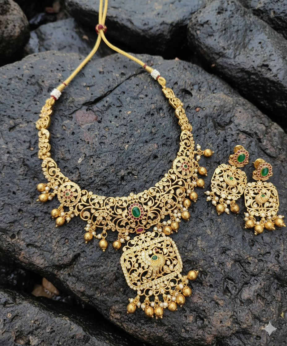 Beaded goldplated statement necklace set