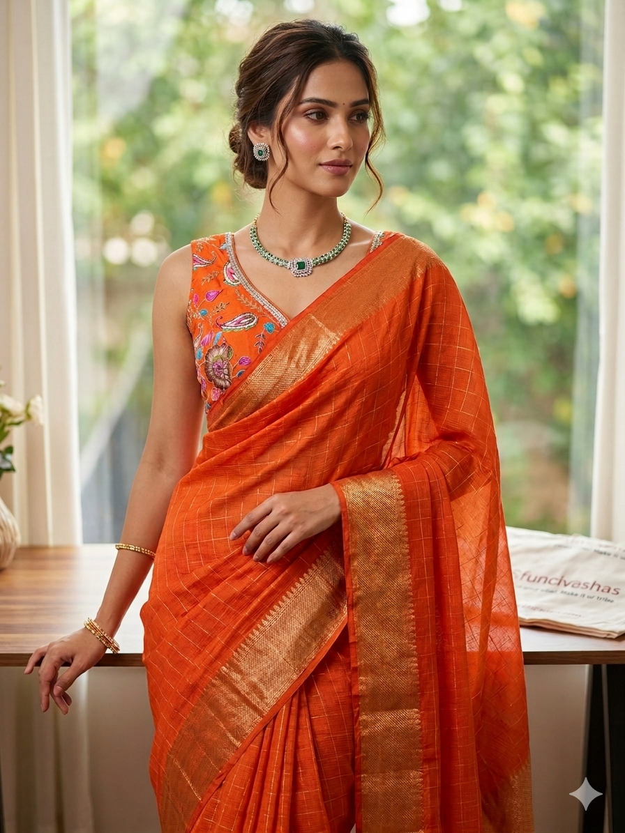 Mangalgiri Soft Cotton Silk Saree – Handwoven Pink Checks Saree with Rich Zari Border | Traditional South Indian Saree