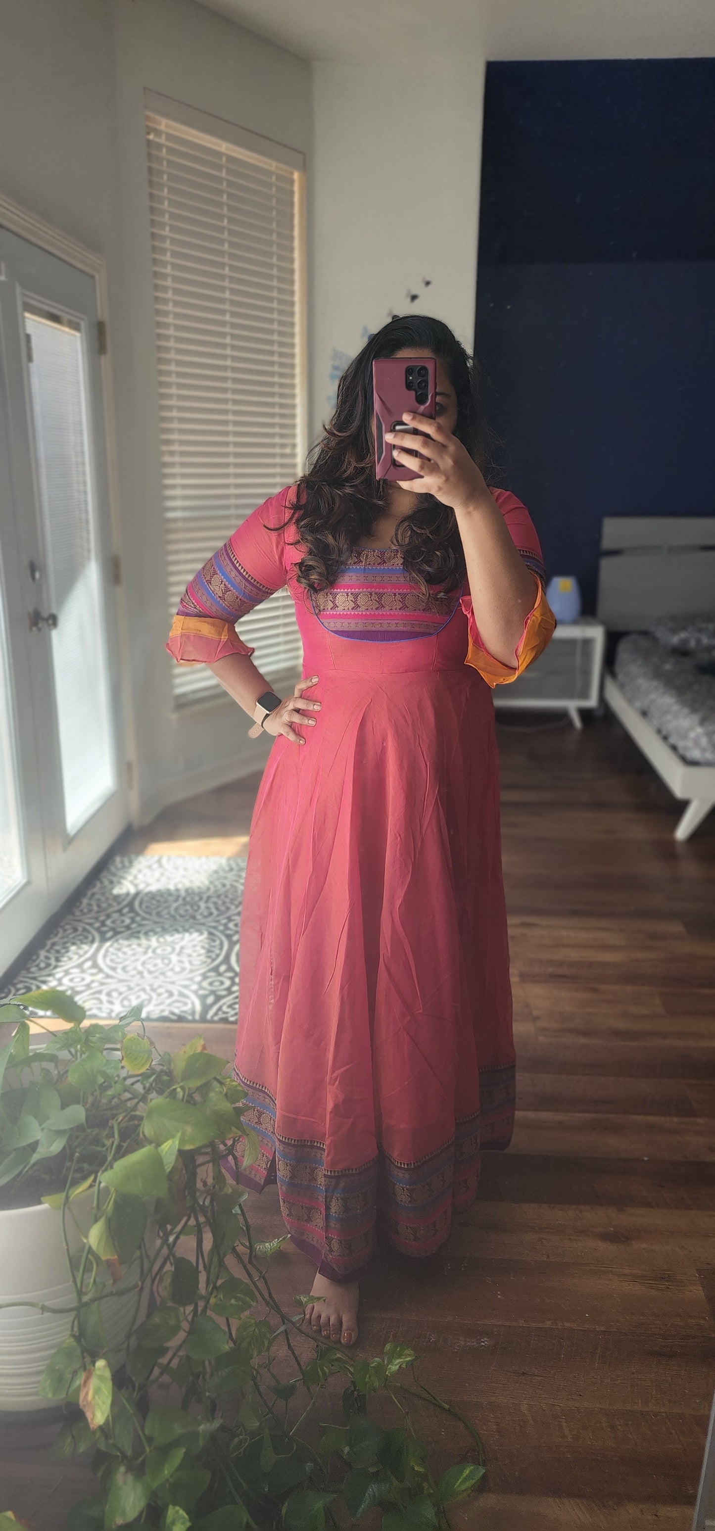 Varalika maroon narayanpet mercedized cotton long dress