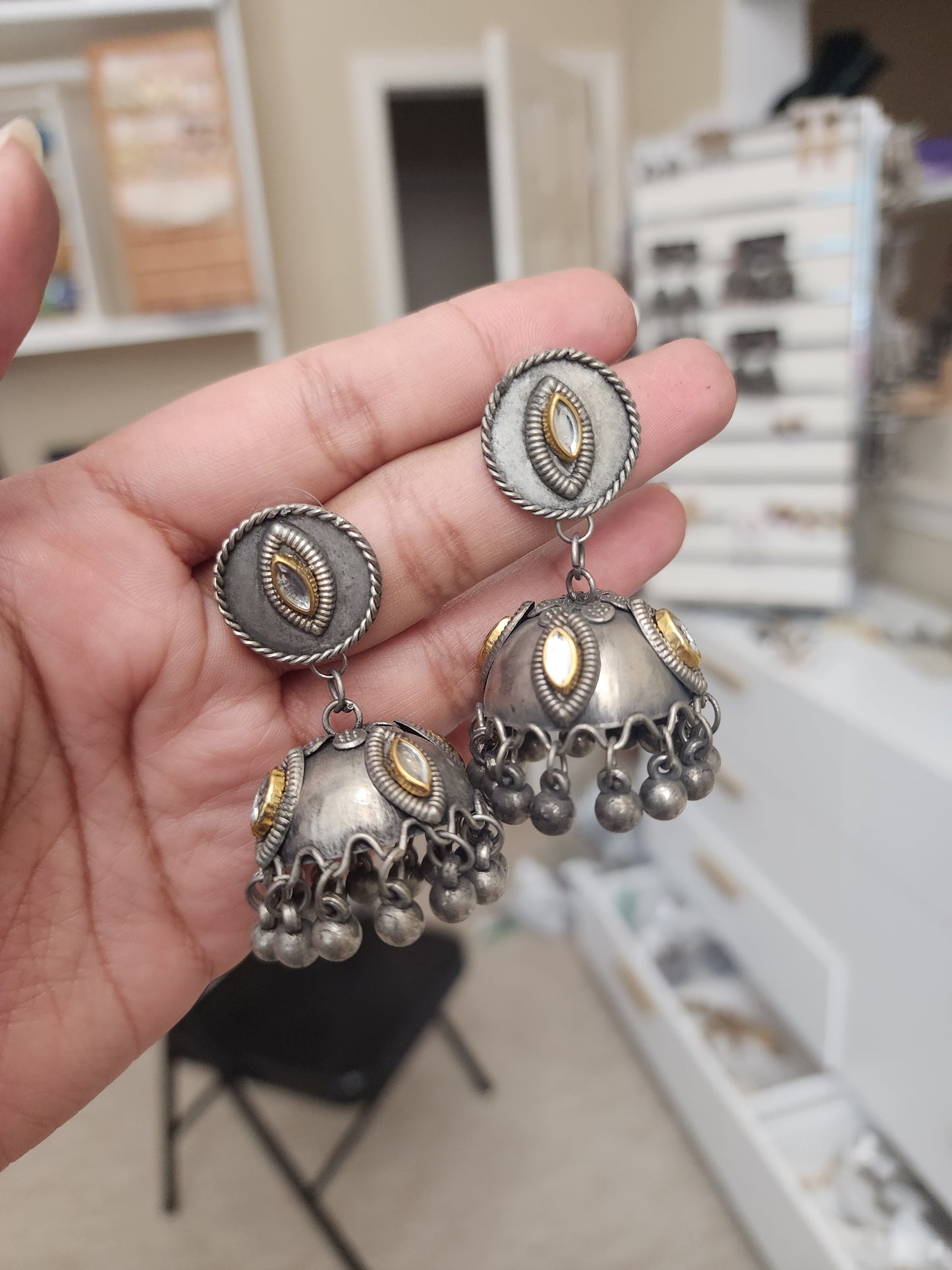 Black metal jhumkas earrings