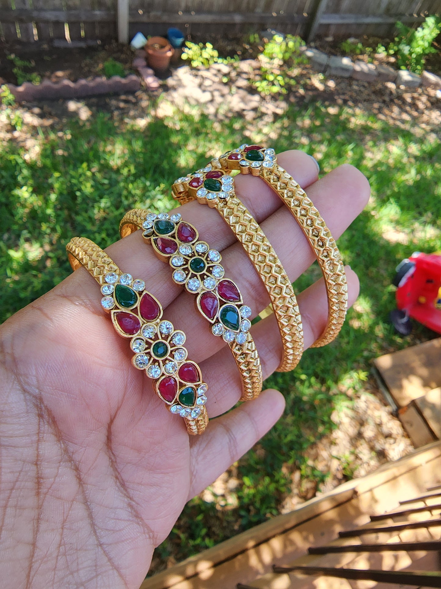 Cz gold plated ruby color bangles