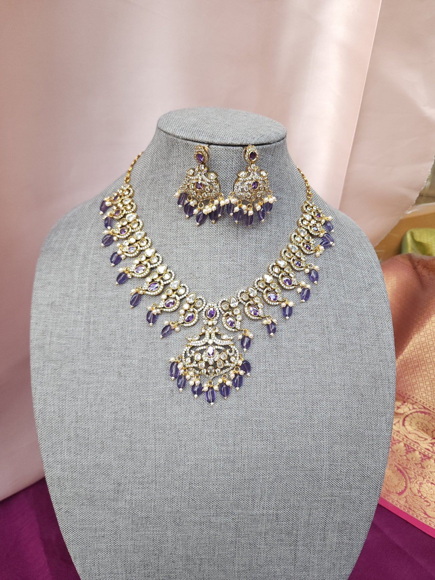Victorian polki necklace with earrings