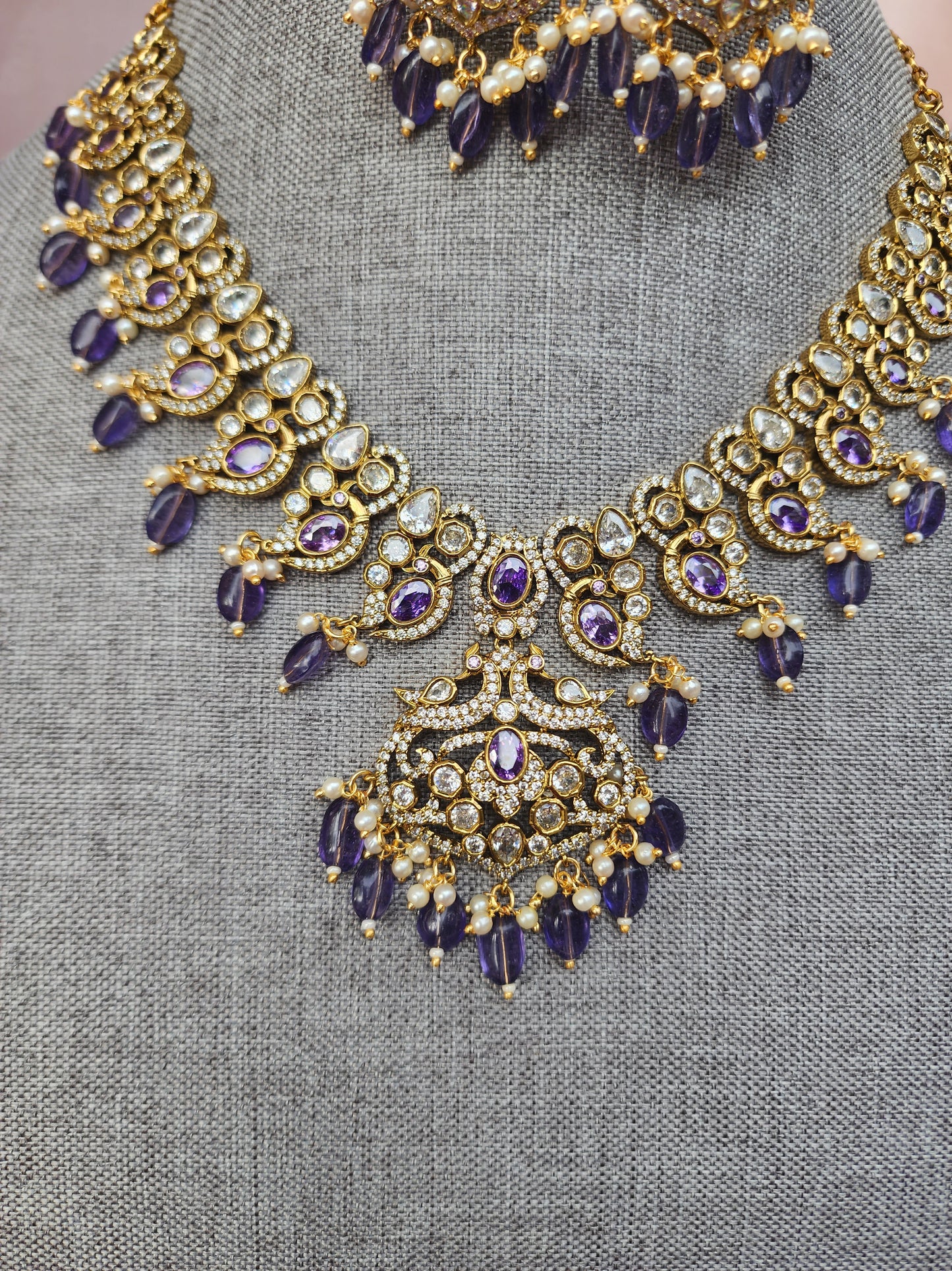 Victorian polki necklace with earrings