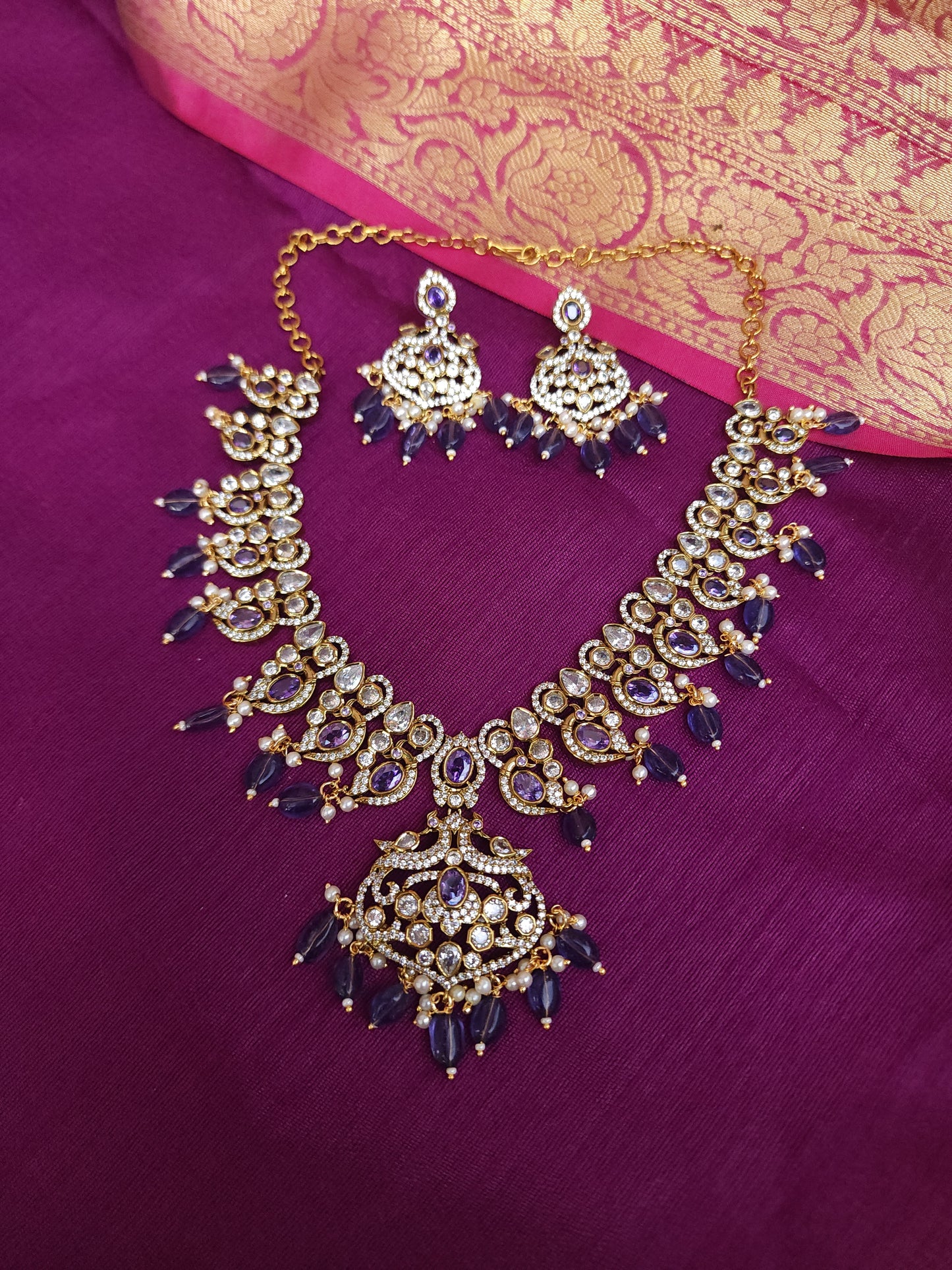 Victorian polki necklace with earrings