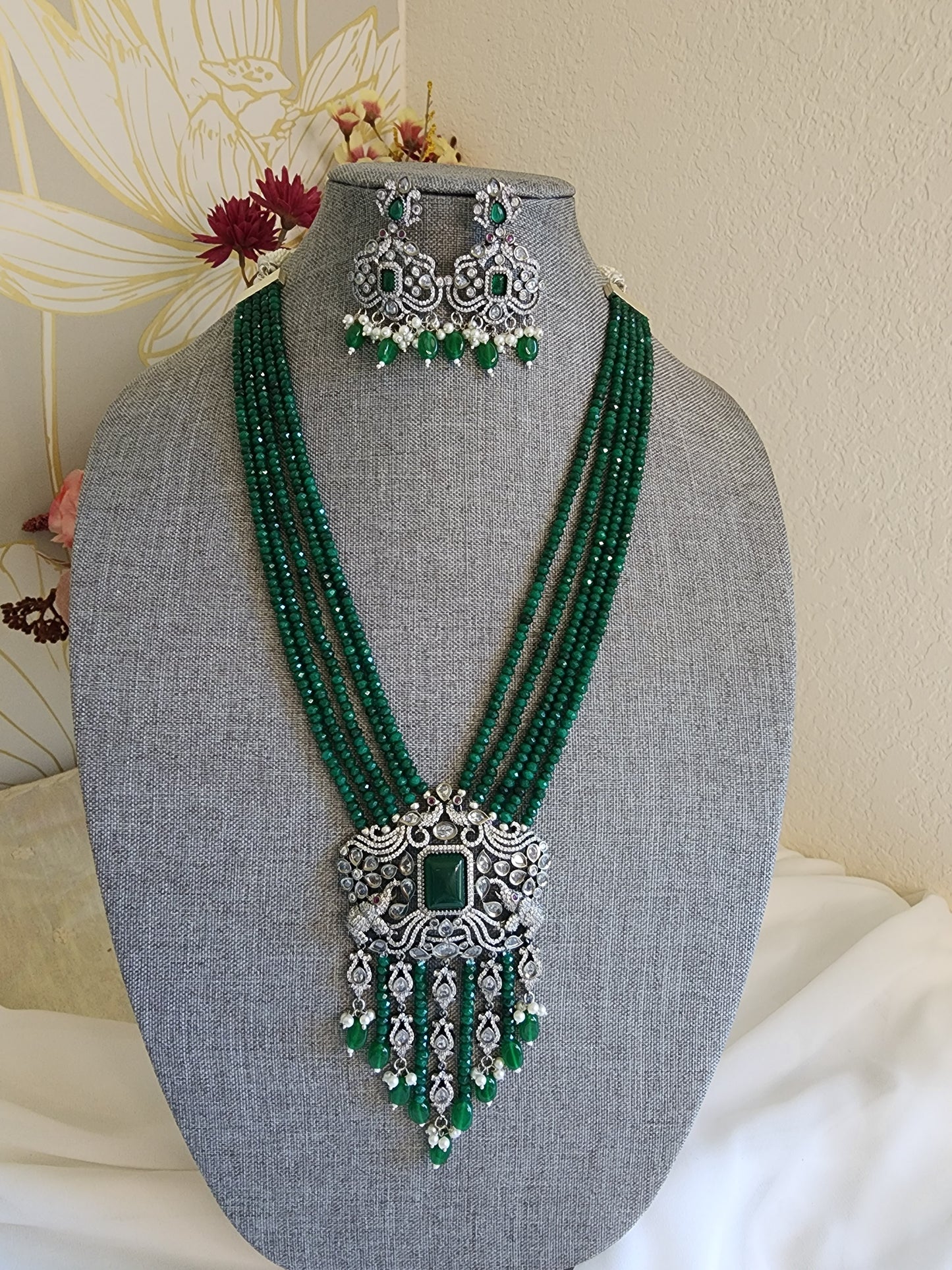 Victorian polki and cz necklace with earrings