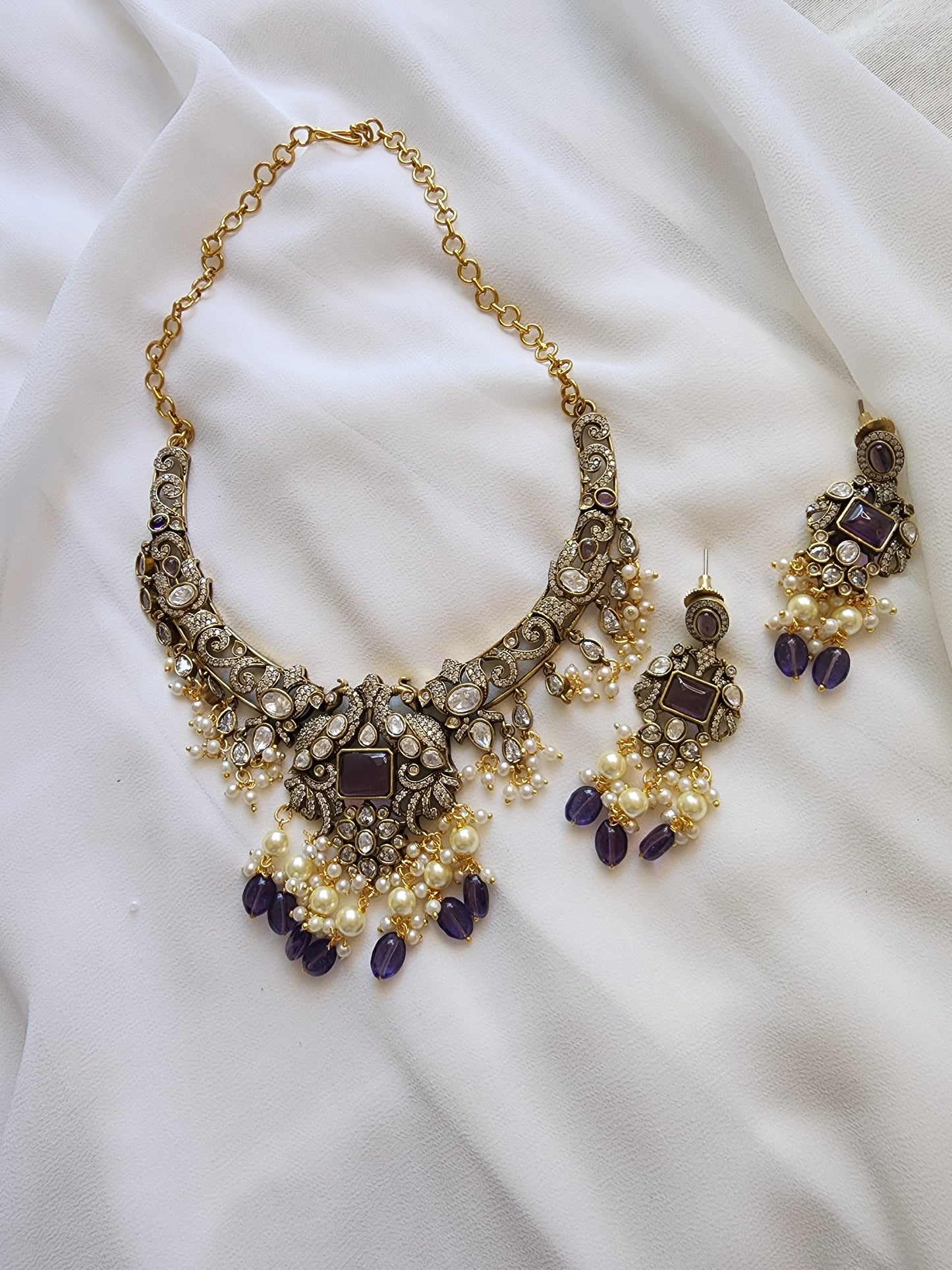 Victorian polki hasli necklace with earrings
