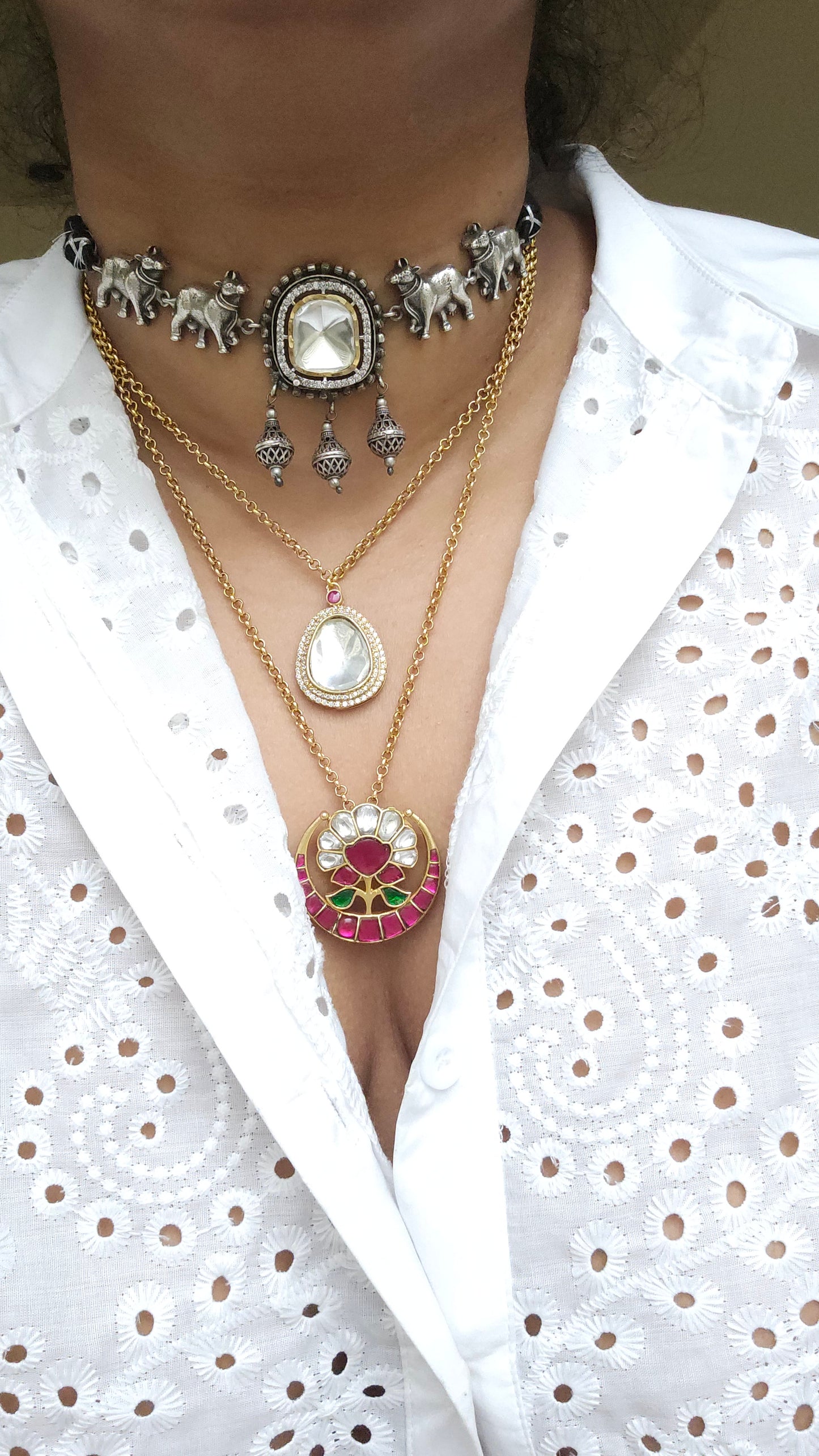 Aarvi jadau kundan polki 2 layer necklace set