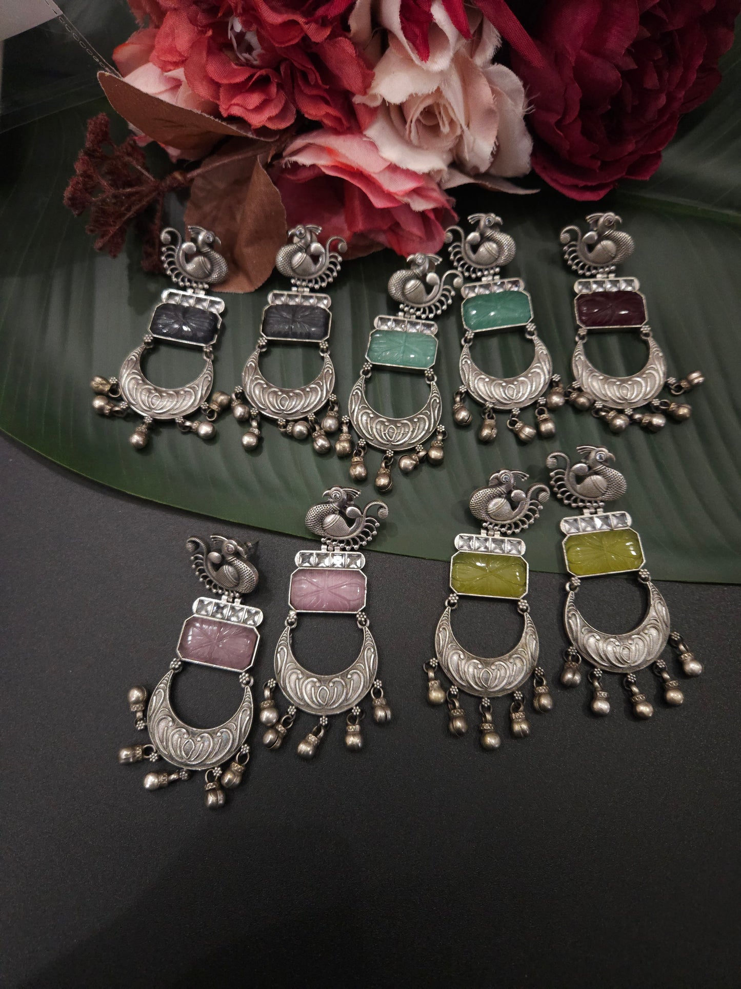 Mogul natural stone silver alike earrings