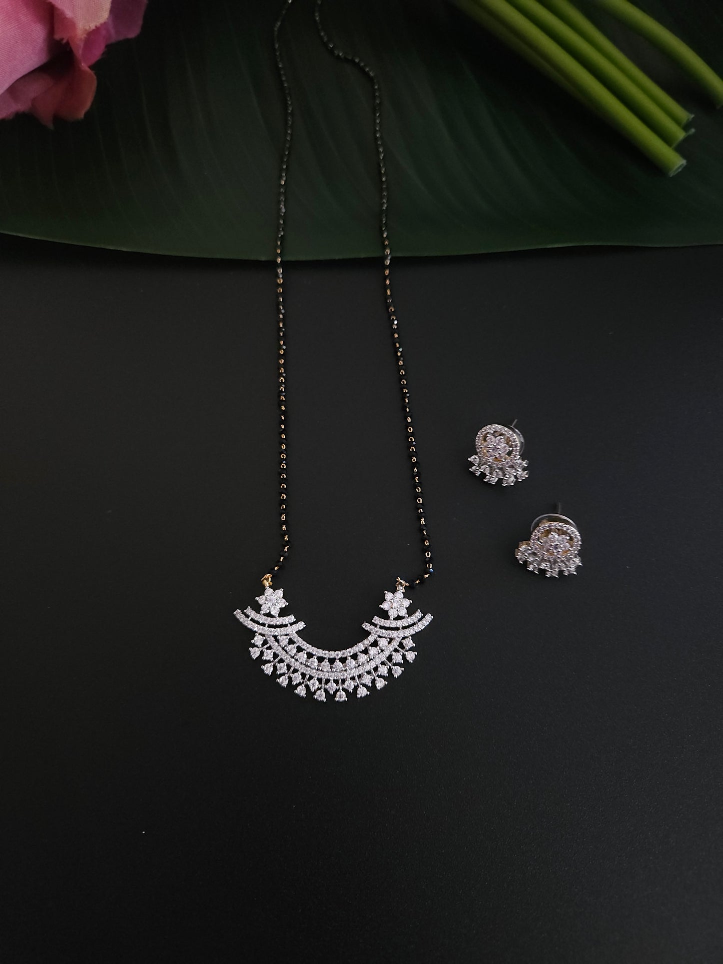 Bhavani Gold plated black bead necklace set