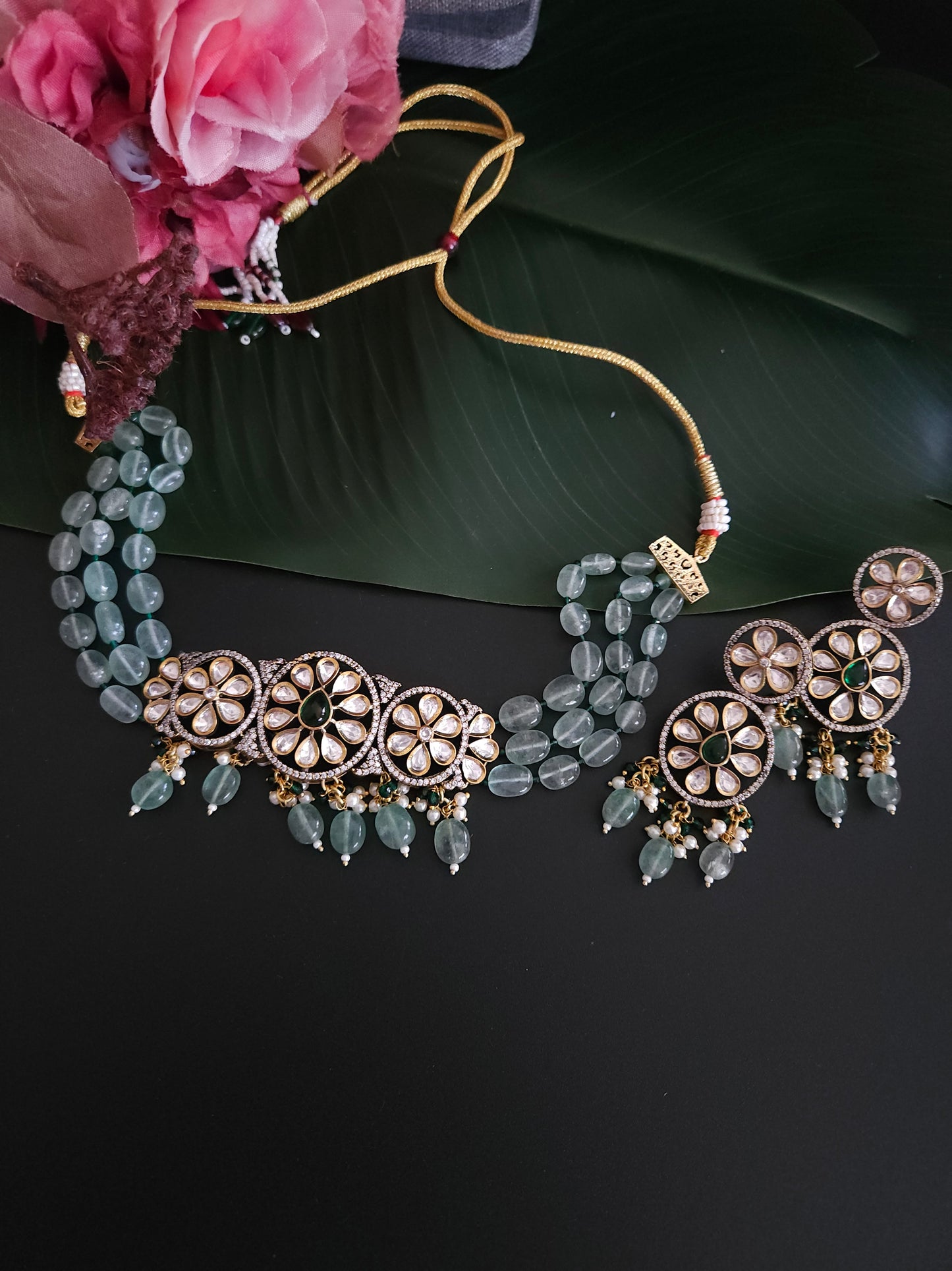 Victorian polki choker necklace set