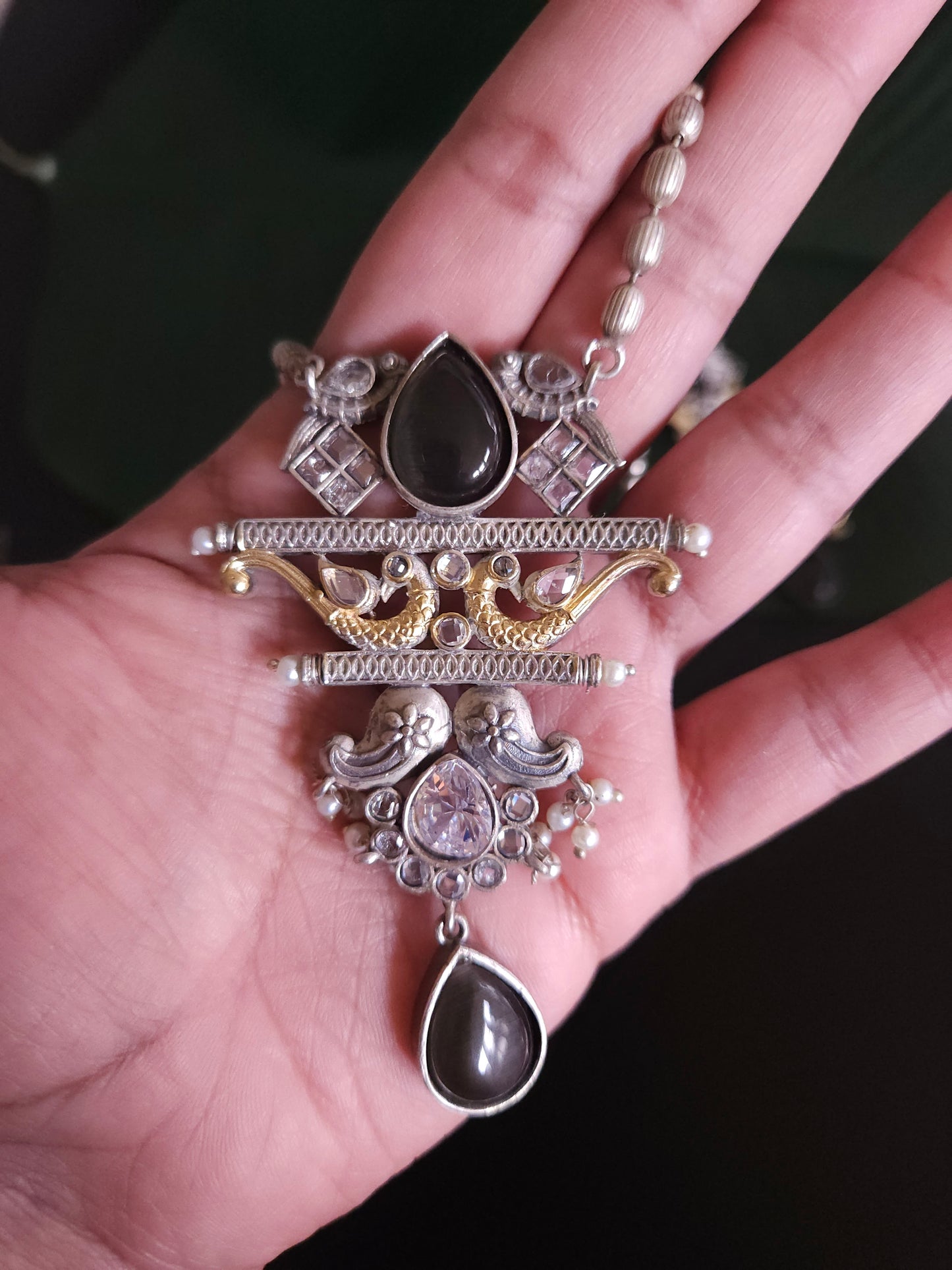 Annush silver alike dualtone pendant necklace set