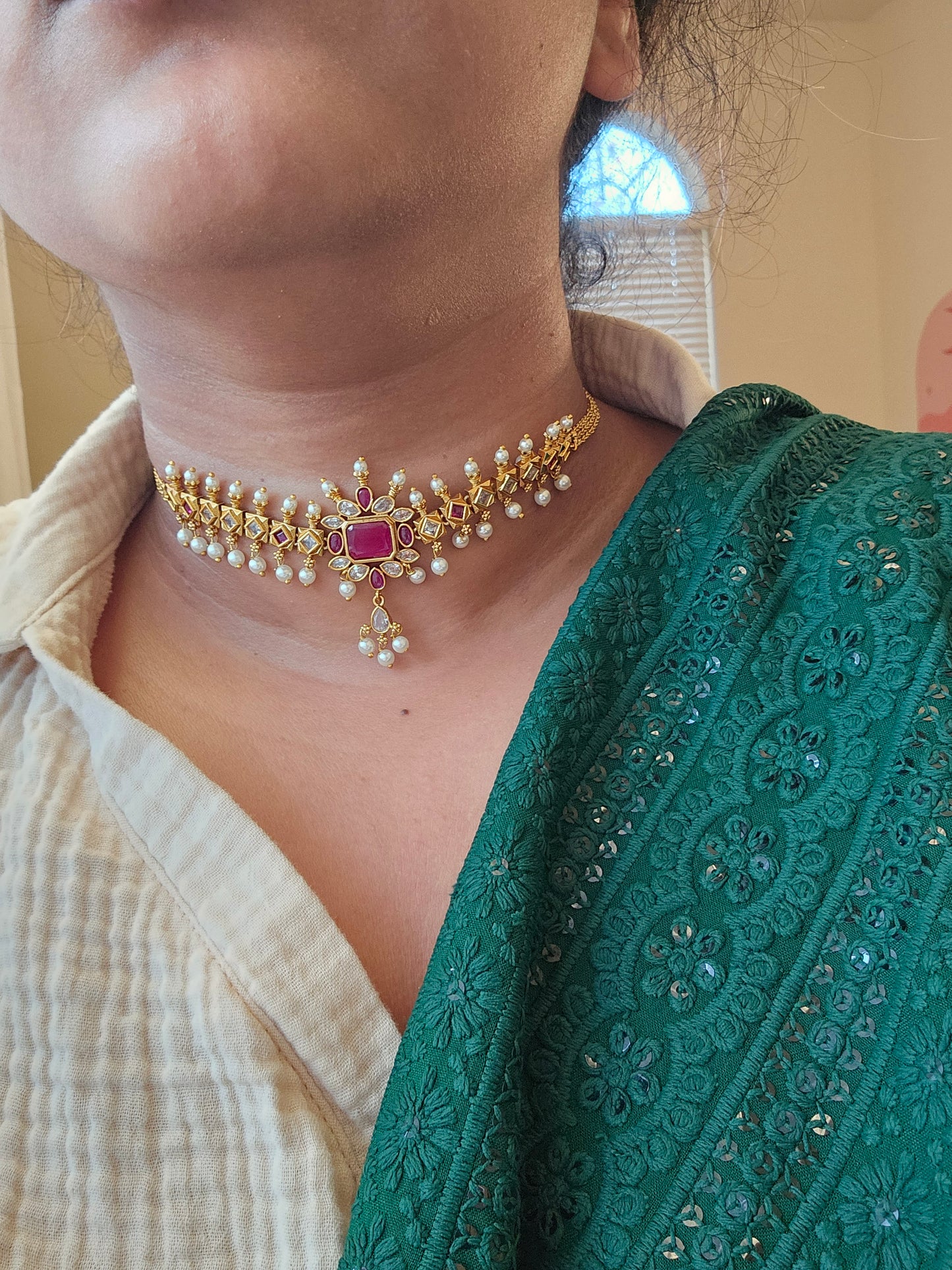 Anandhi goldplated choker necklace set