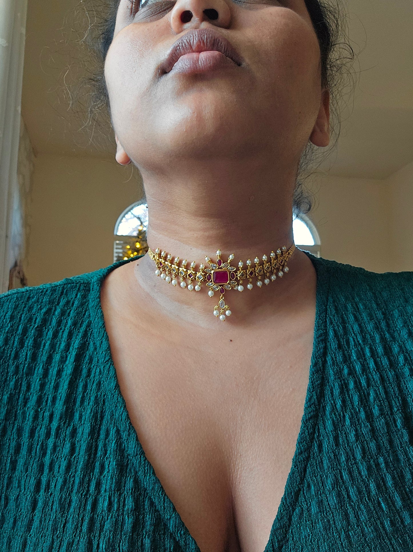 Anandhi goldplated choker necklace set