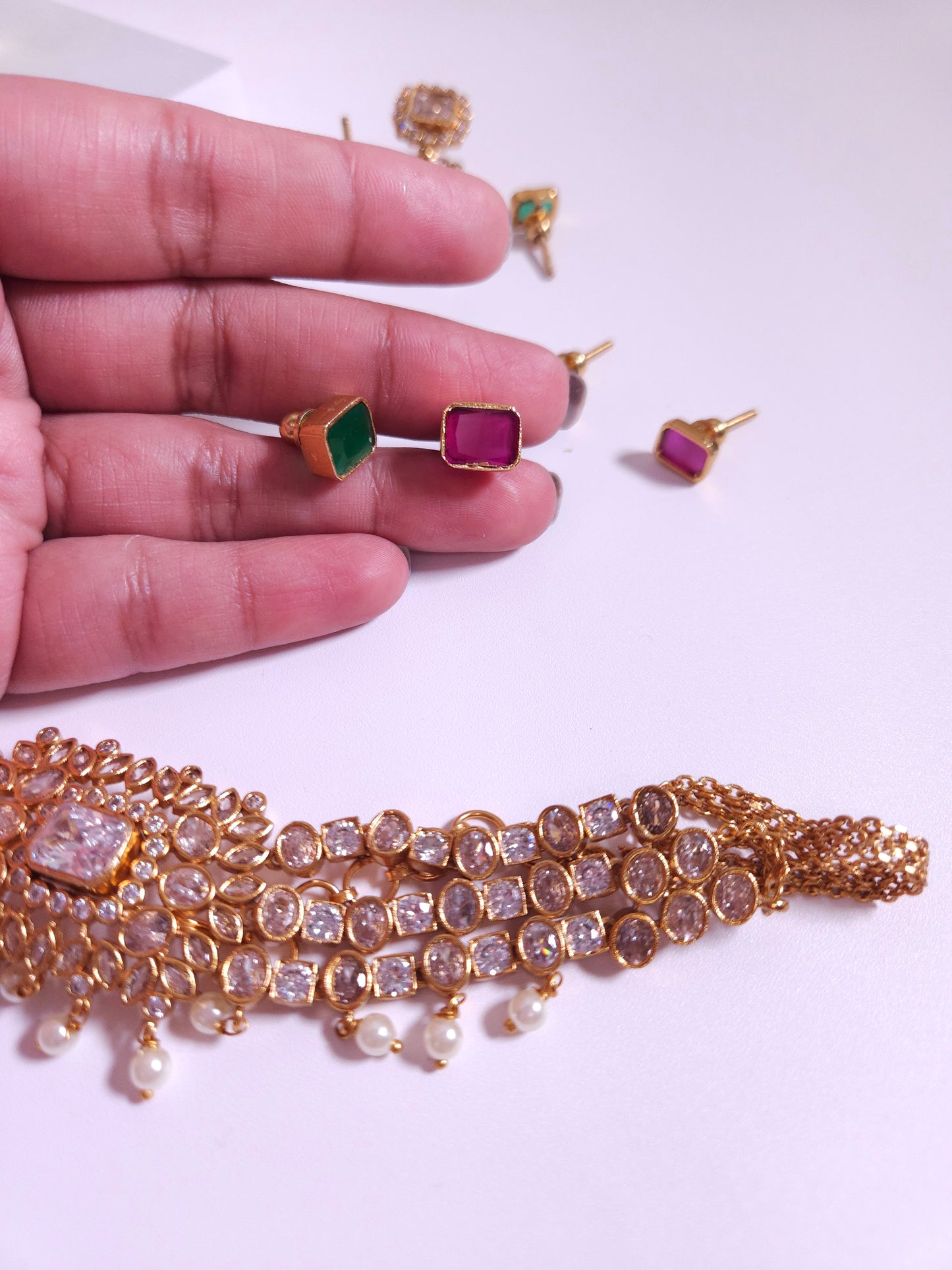 Bhani goldplated changeable stone choker necklace set