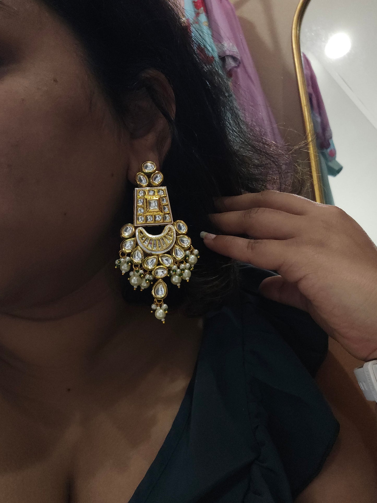 Gold Plated Kundan chandbali earrings and maang tikka