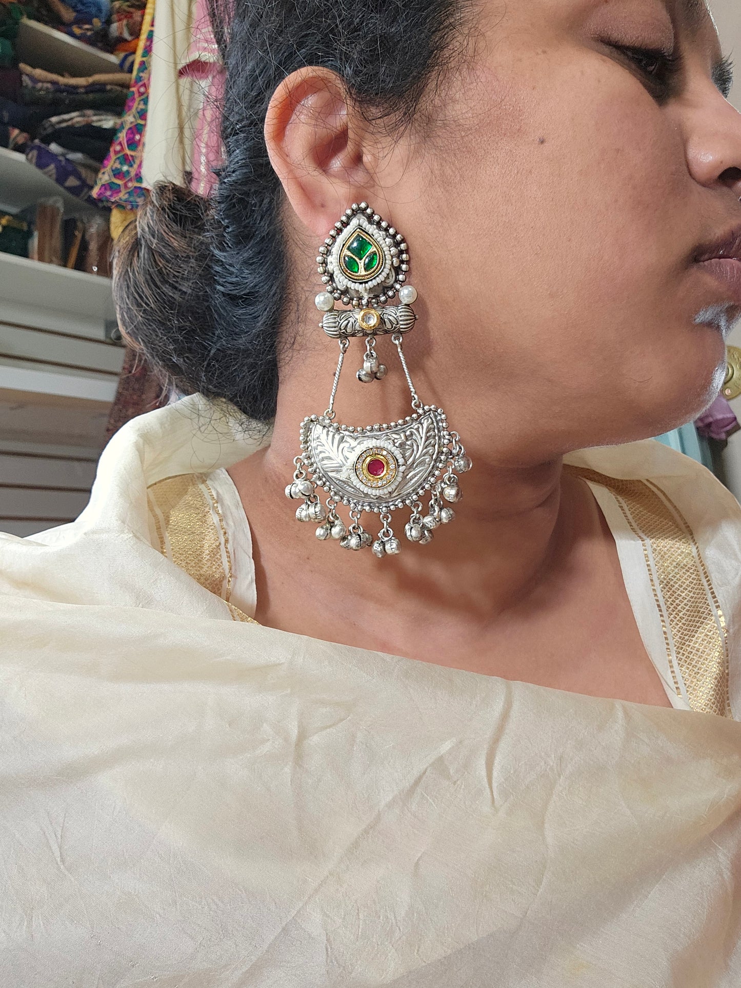 925 silver polish fusion jhumka earrings