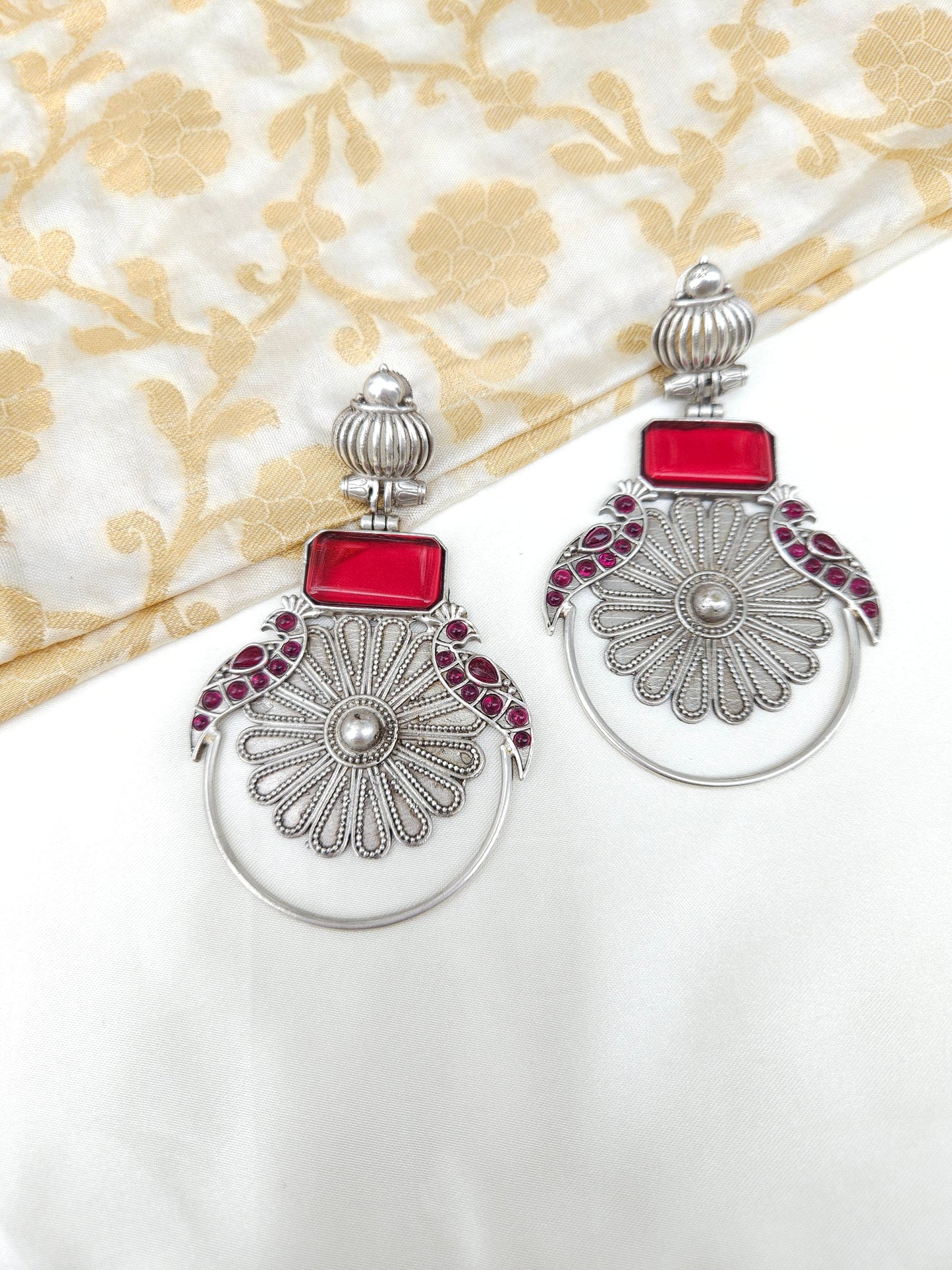 Mogul natural stone silver alike earrings