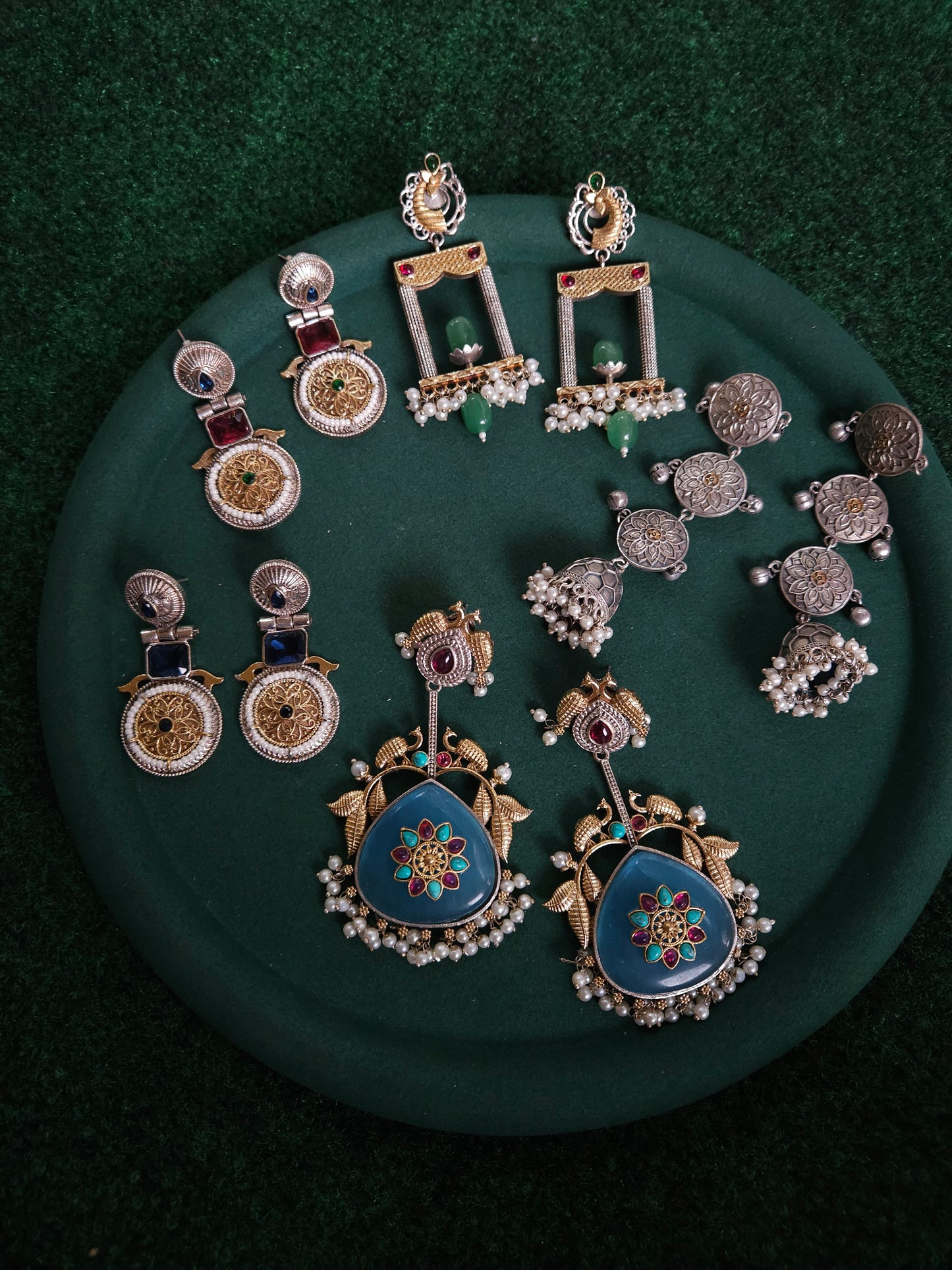 Dualtone silver alike earrings collection