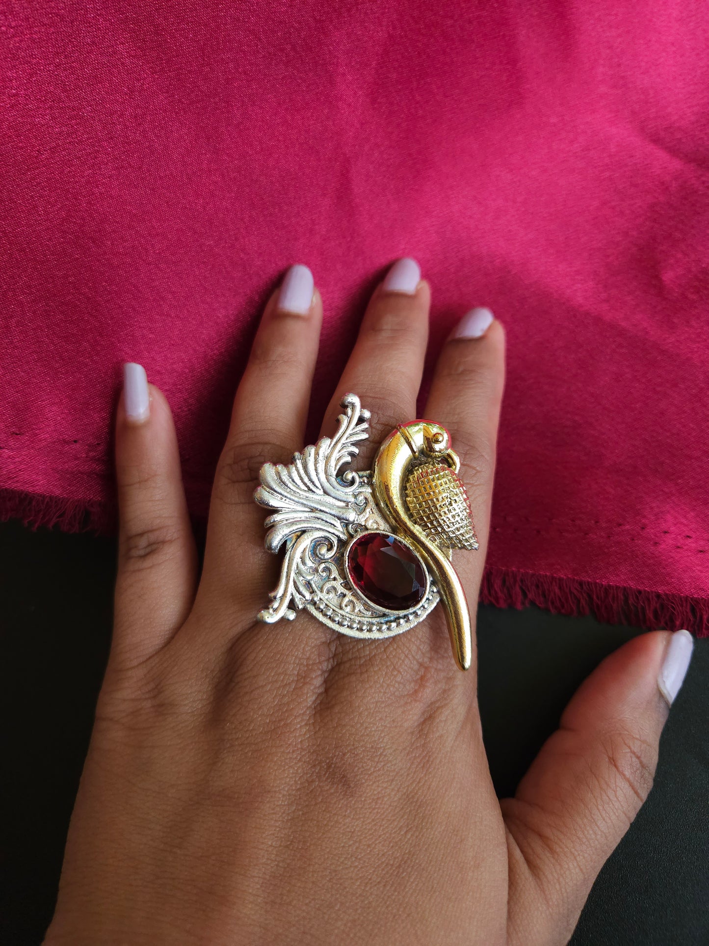 Dual tone bird silver alike ring