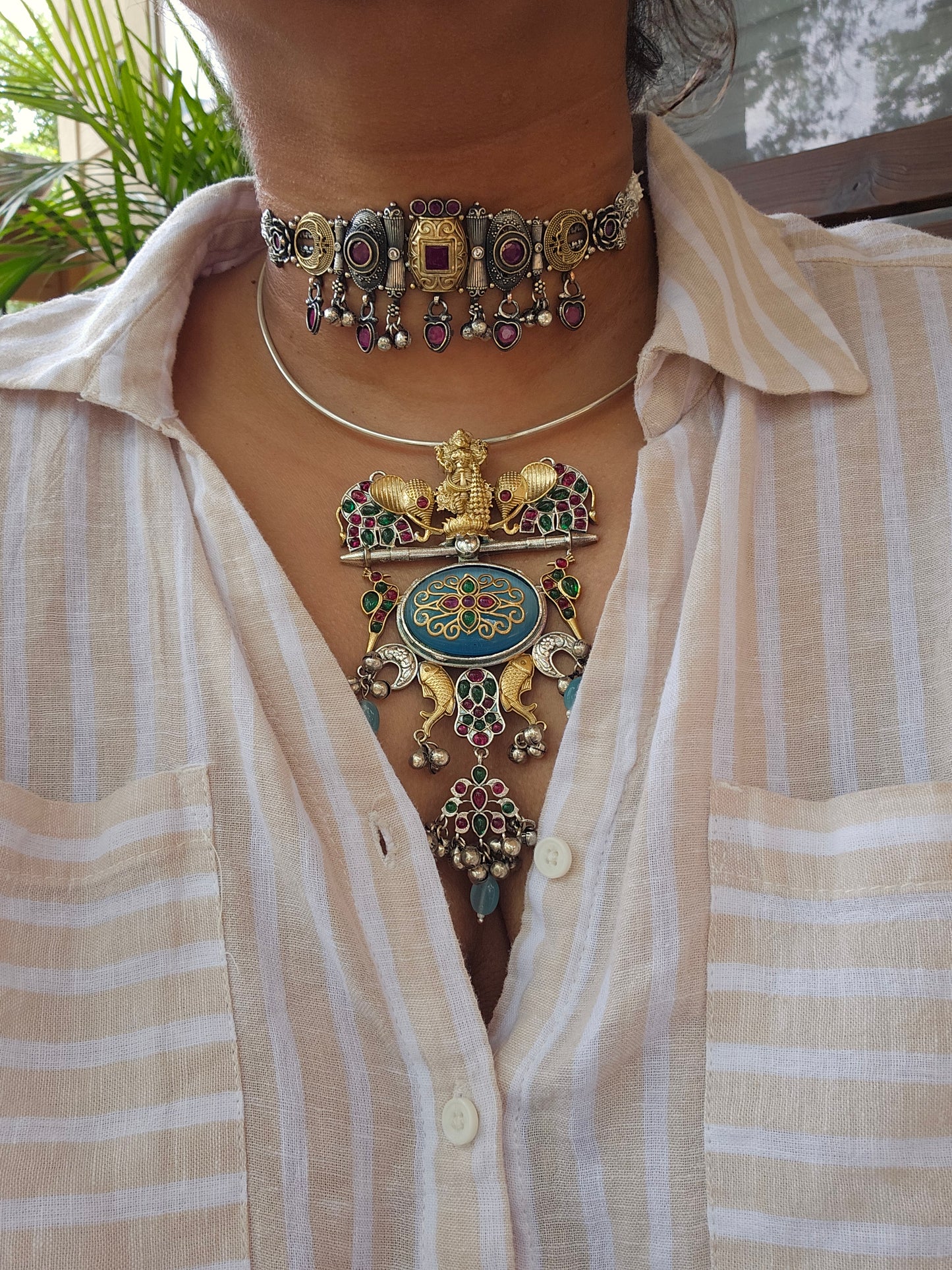 Dualtone Silver alike choker necklace set