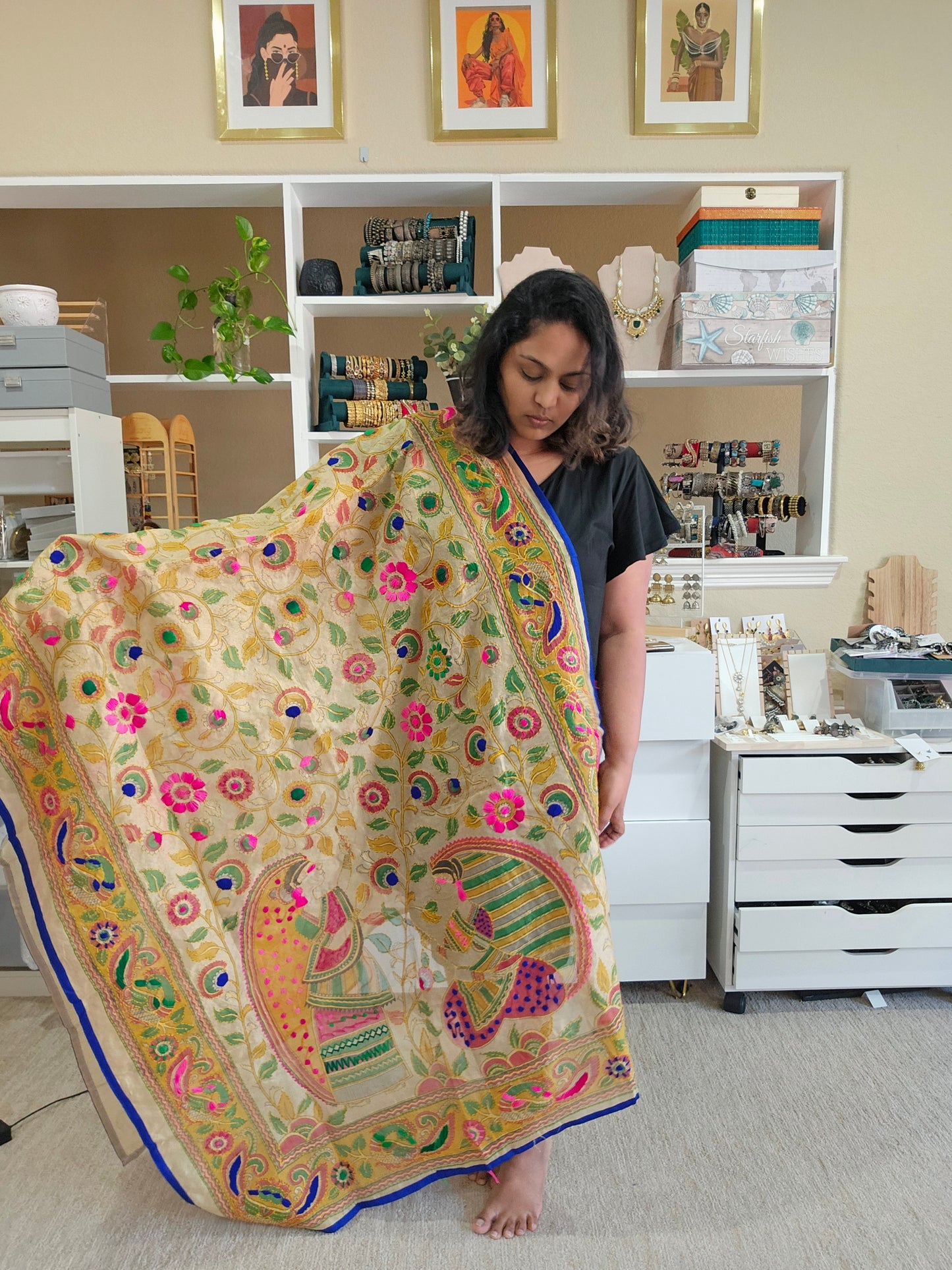 Madhubani dupatta phulkari dupatta