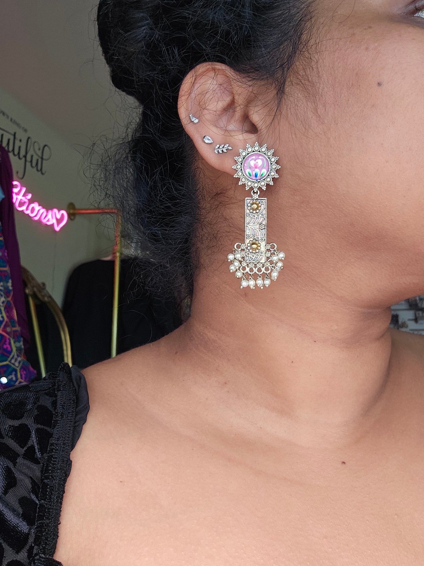 Anthara handpainted silveralike earrings