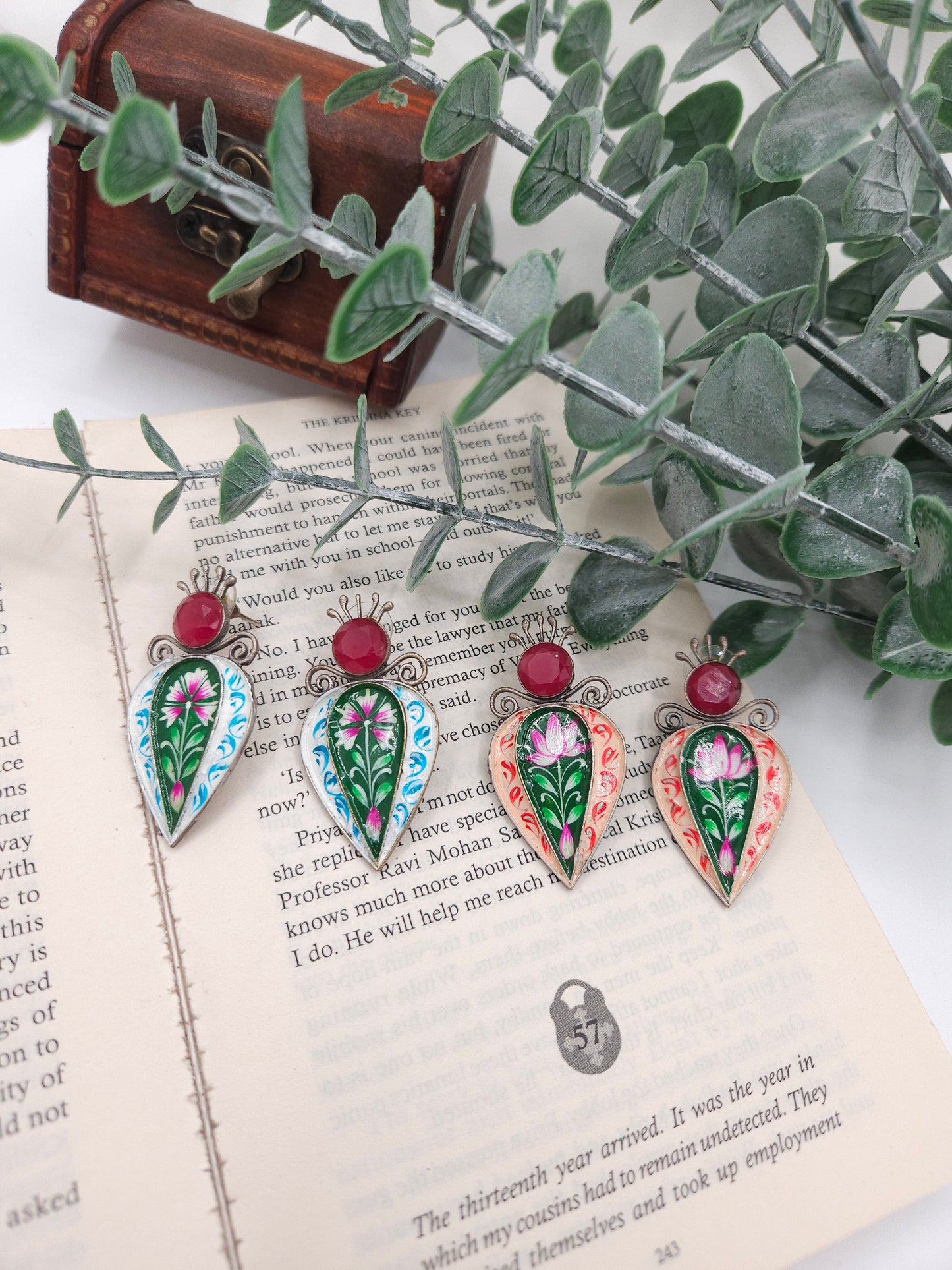 Handpainted silver alike stud earrings