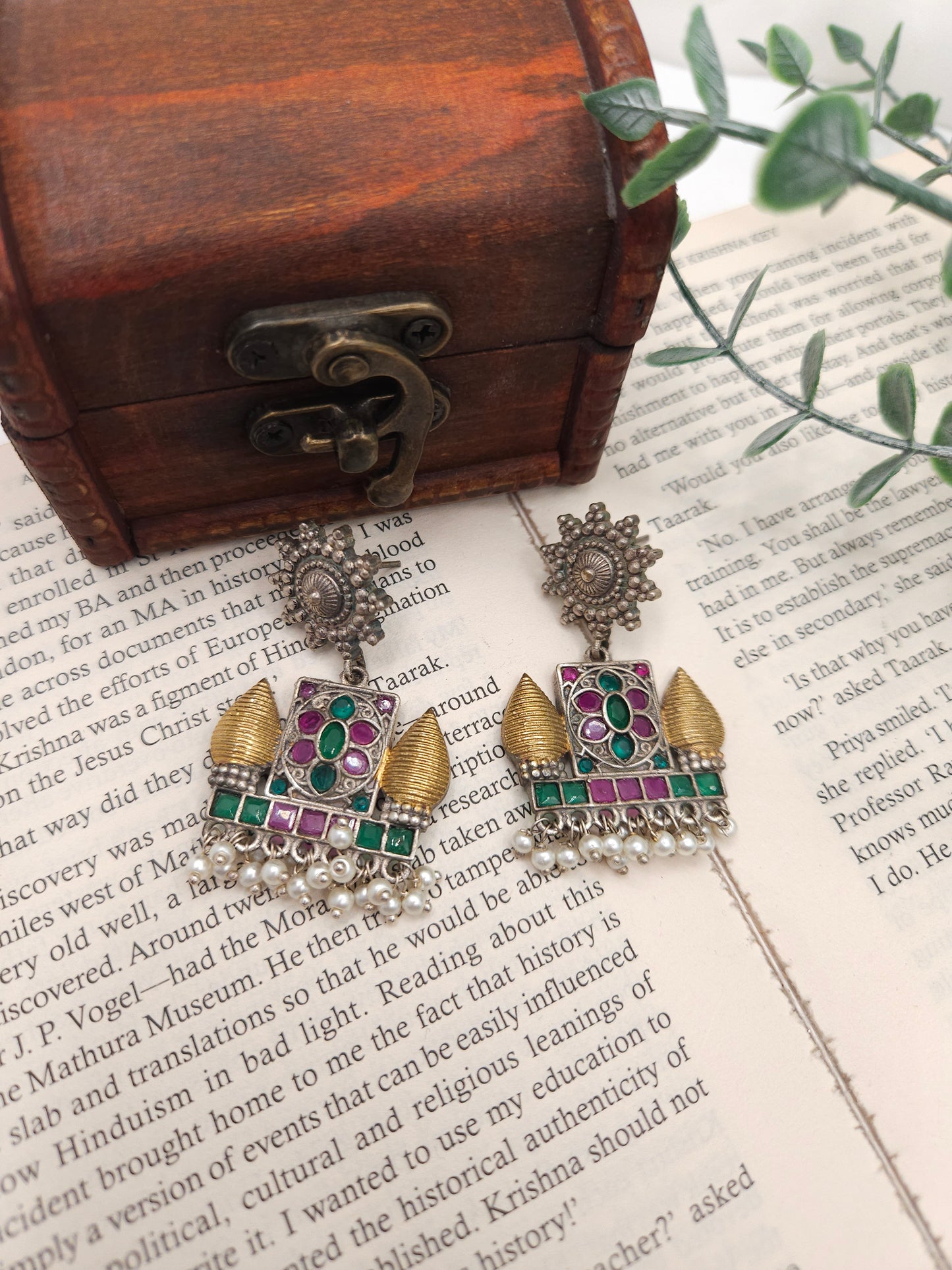 Mogul dualtone silver alike earrings