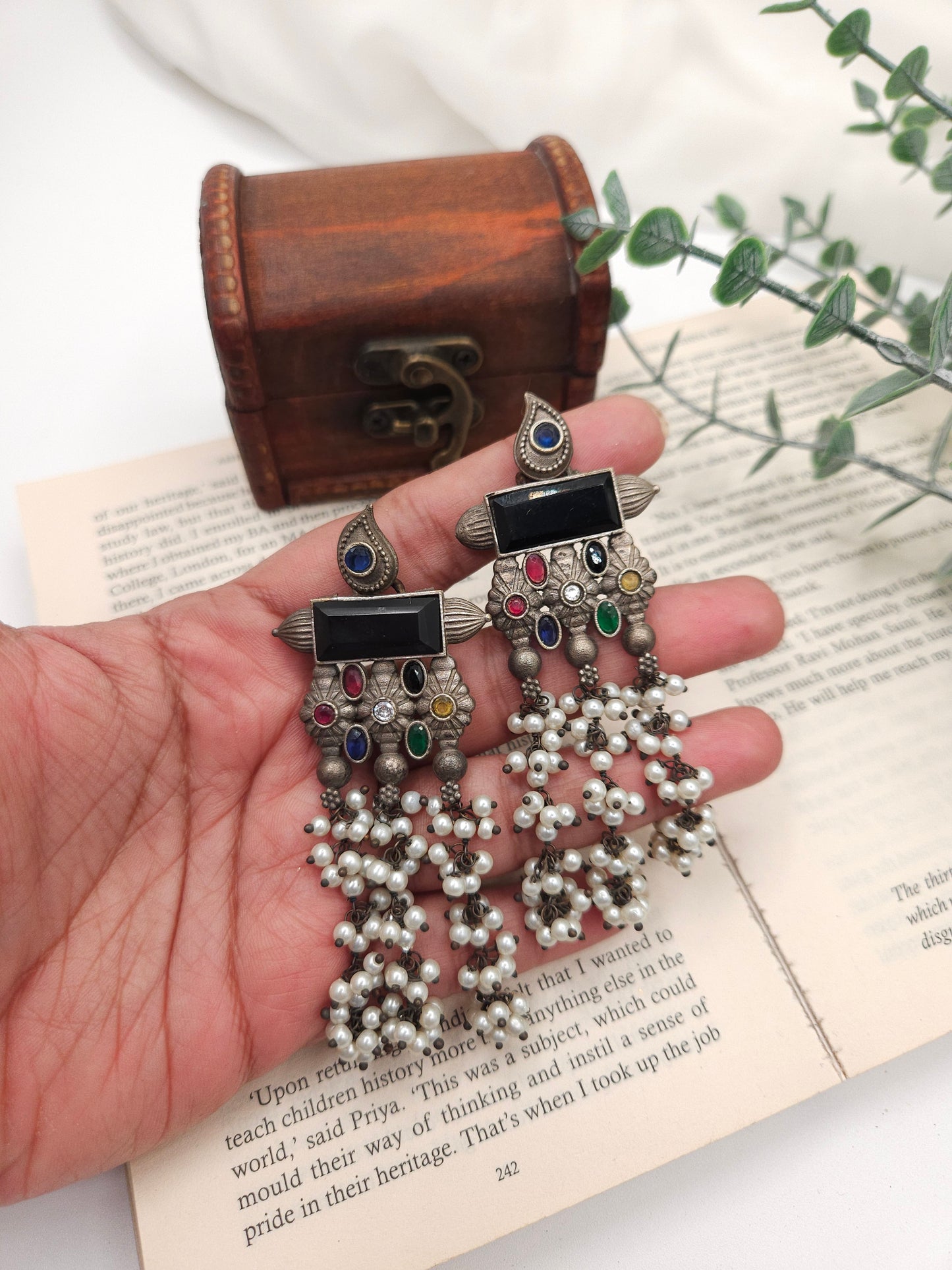 Kiran pearl silver alike earrings