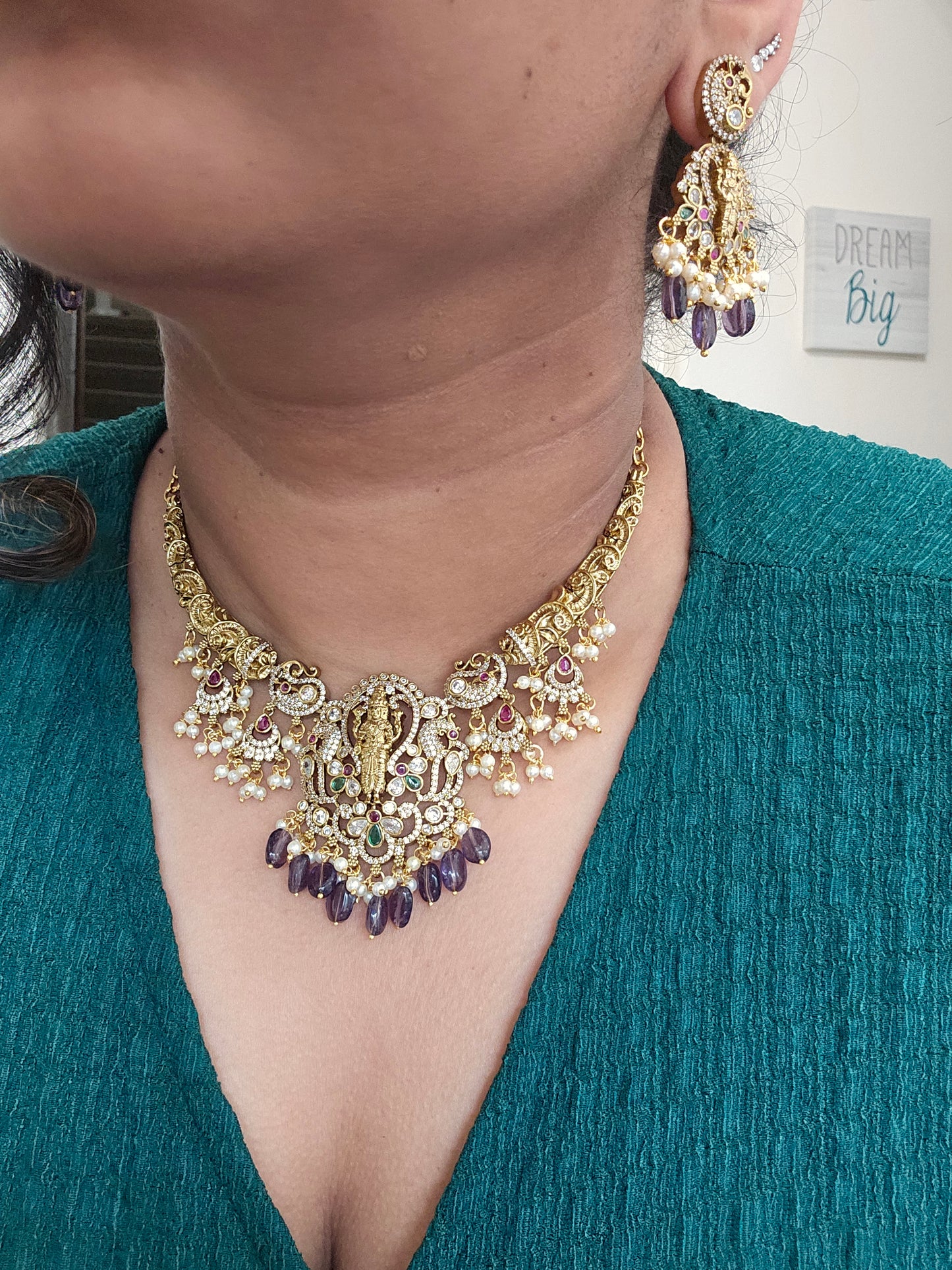 Victorian mossanite hasli necklace with earrings