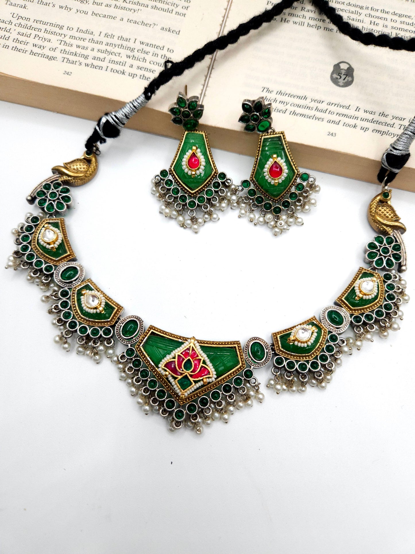 Achyutha dualtone fusion necklace set