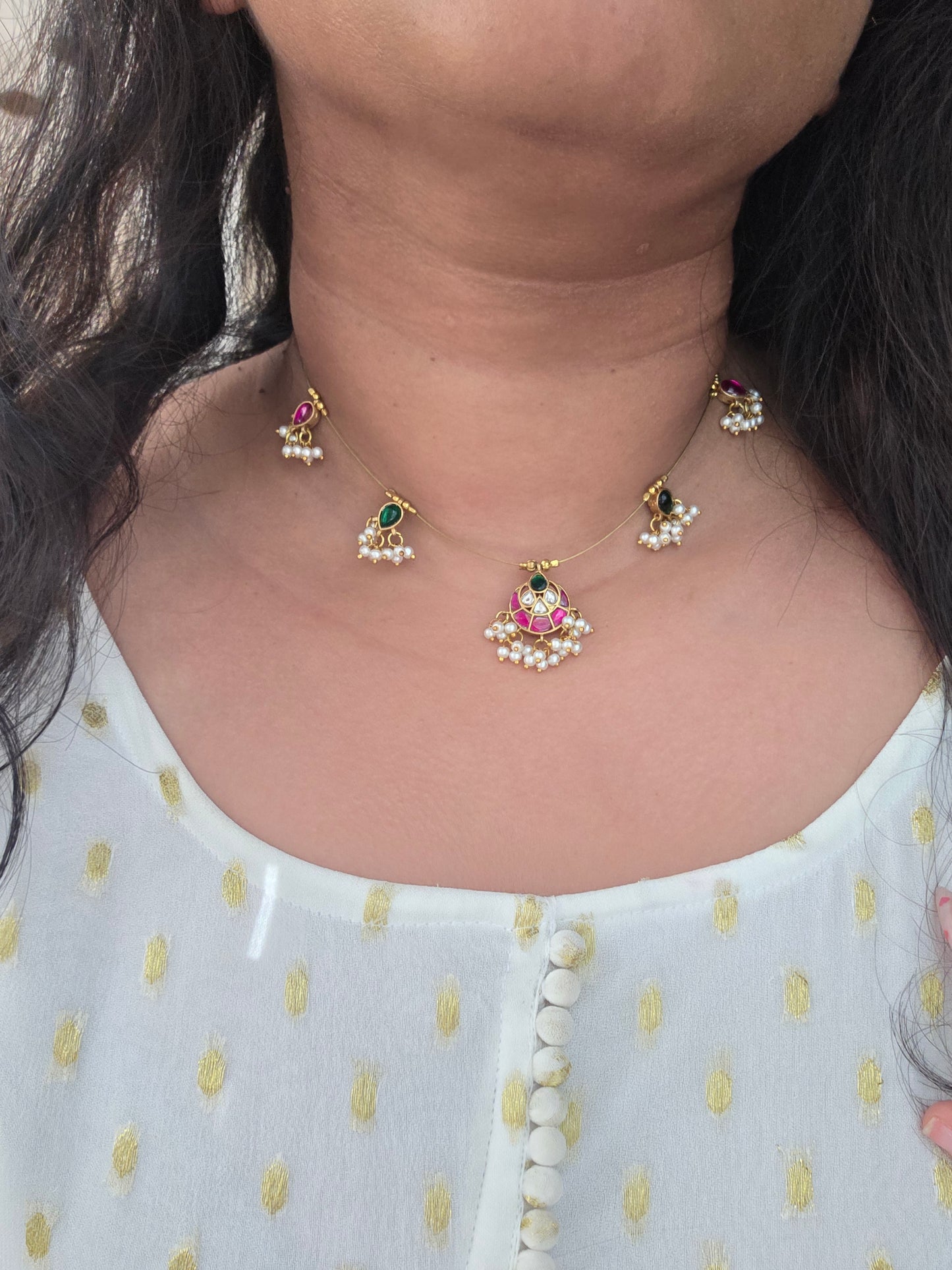 Lotus jadau kundan invisible necklace
