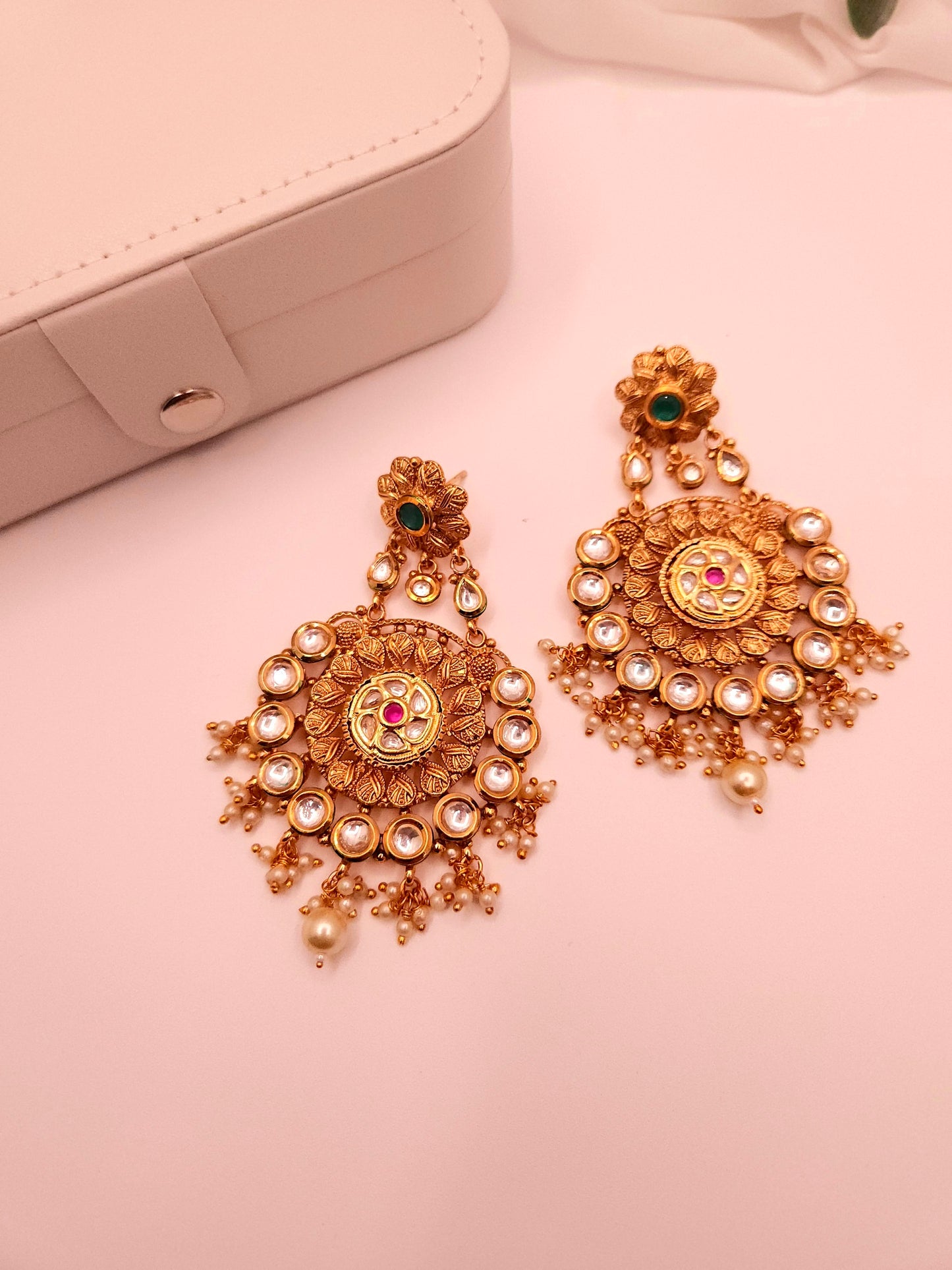 Goldplated Kundan chandbali earrings