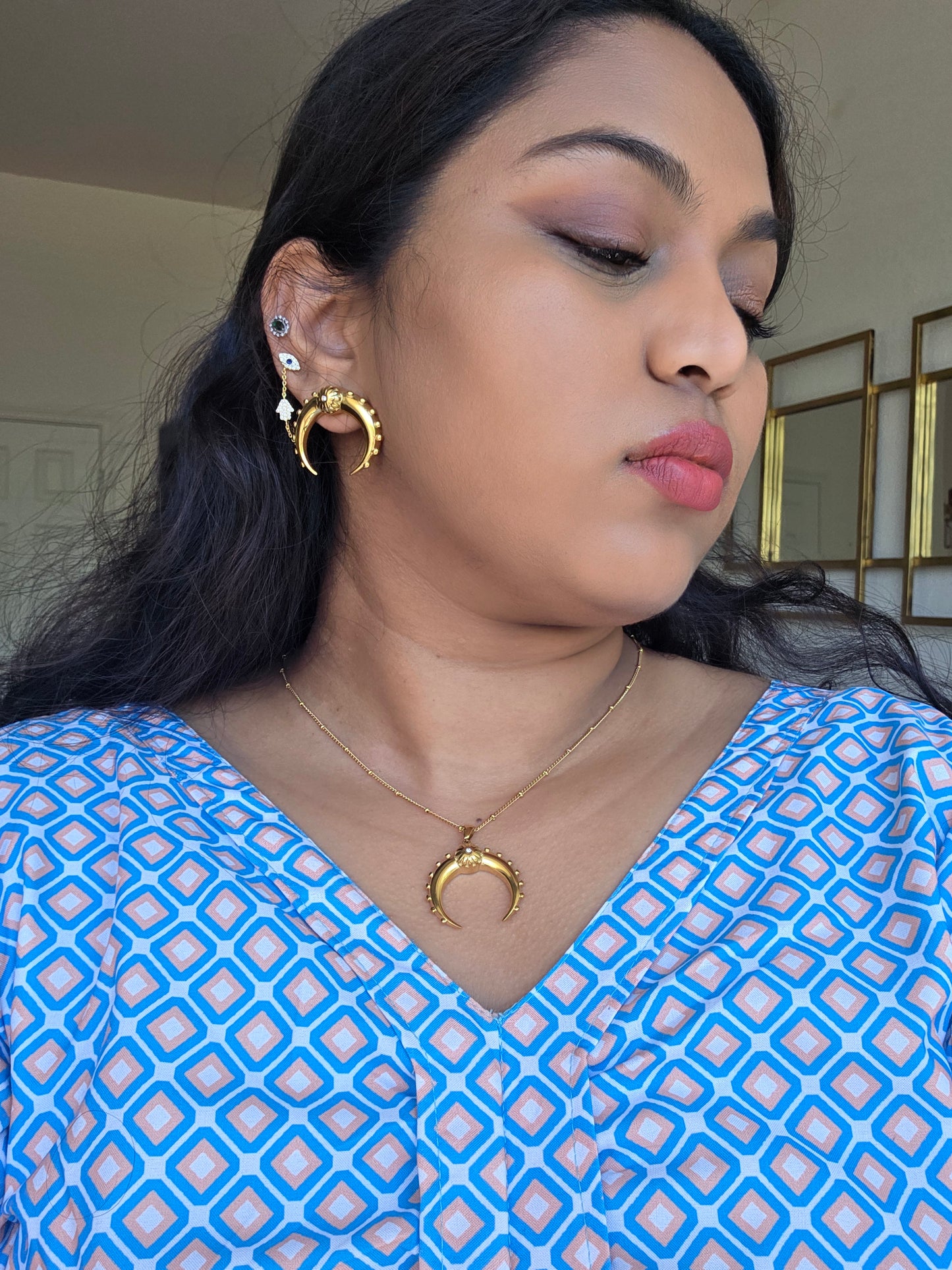 Crescent stainless contemporary necklace earrings