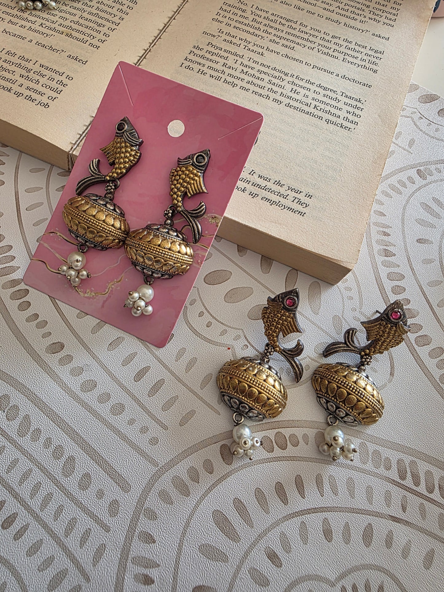 Dual tone fish earrings
