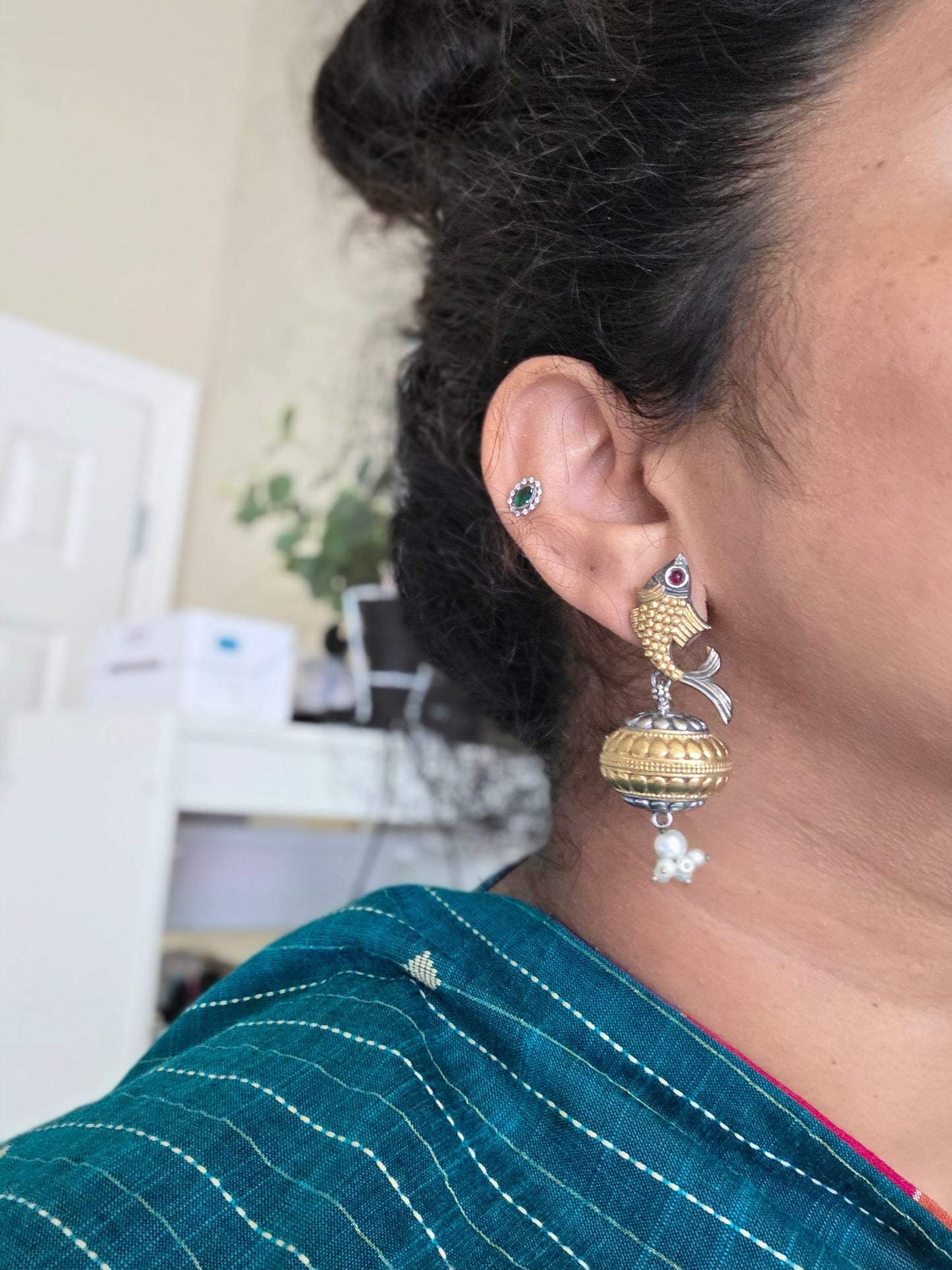 Dual tone fish earrings