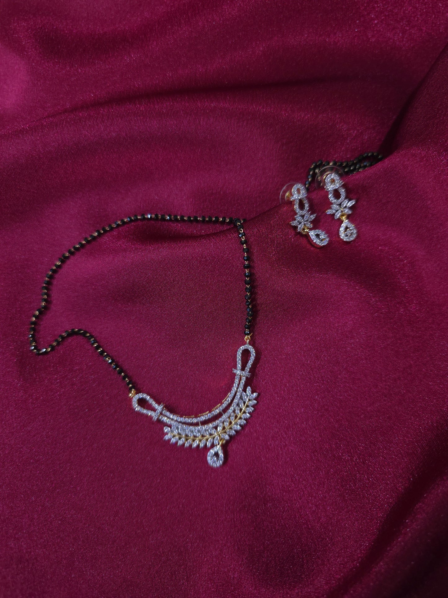 Bhavani Gold plated black bead necklace set