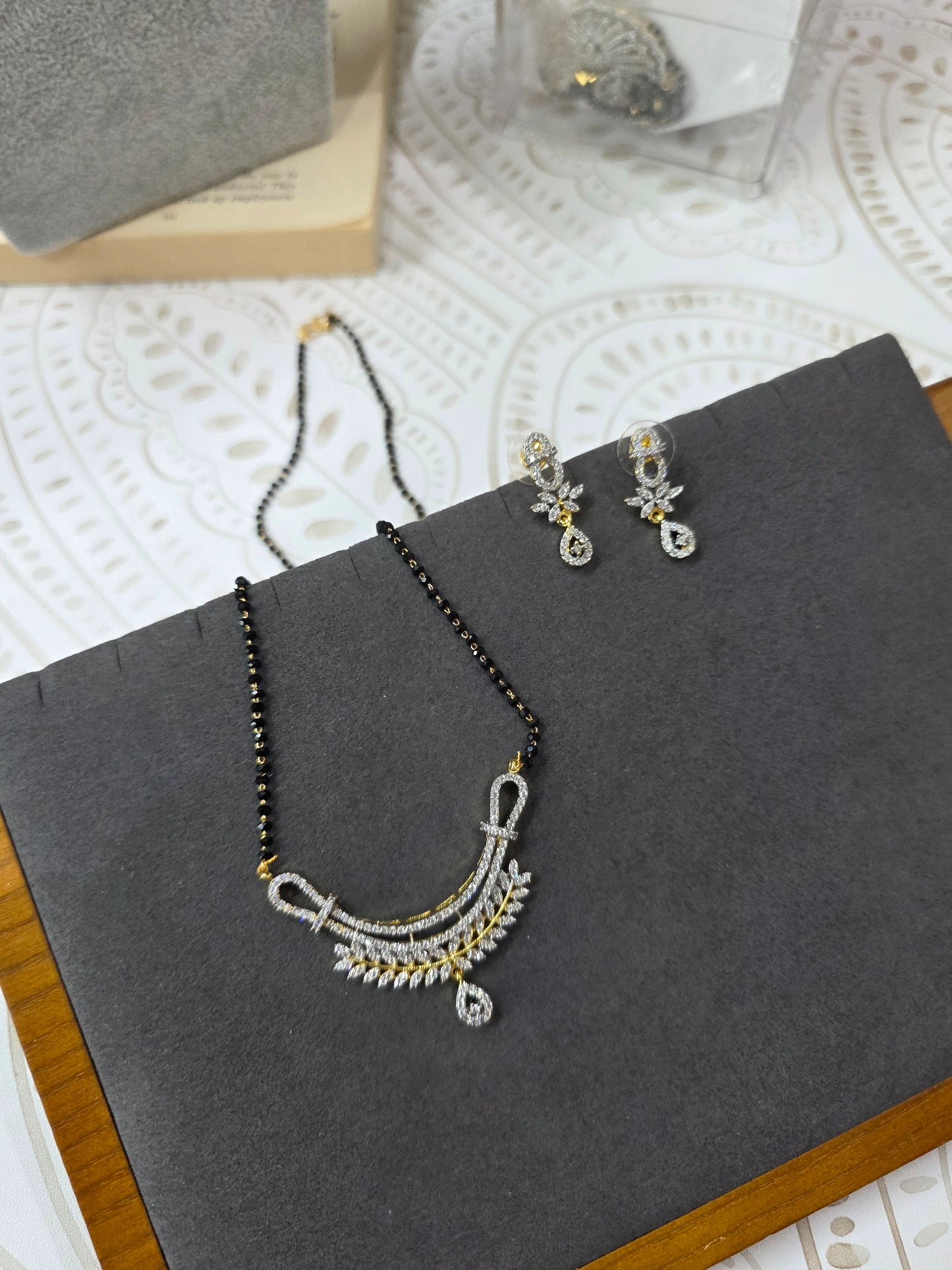 Bhavani Gold plated black bead necklace set