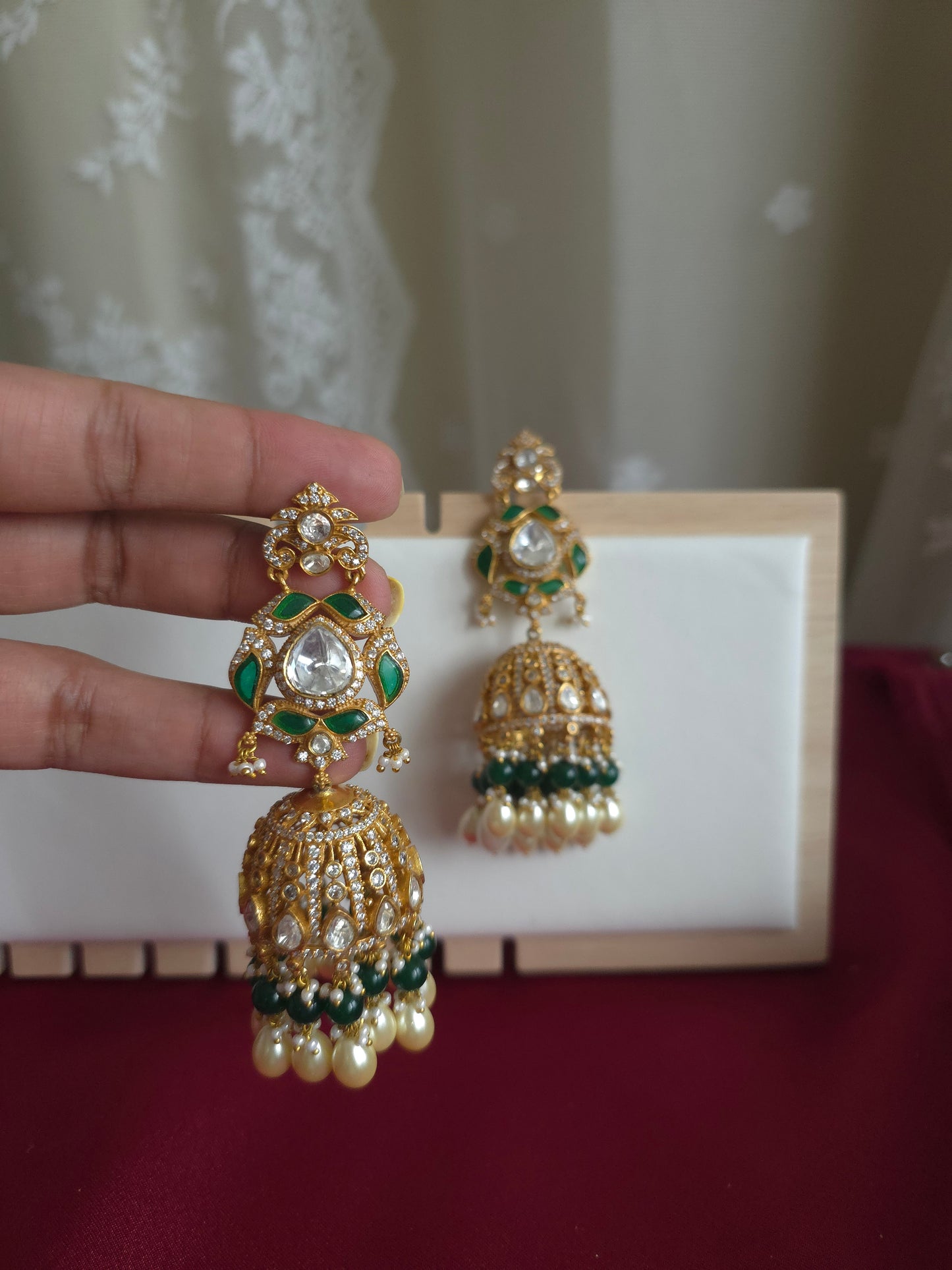 Victorian mossanite polki jhumka earrings