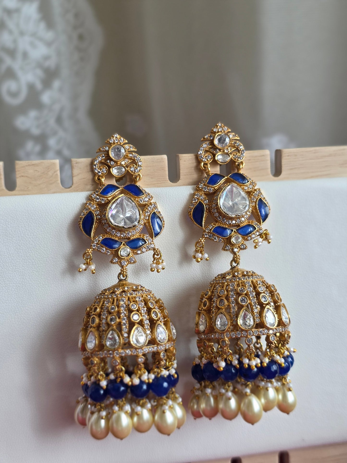 Victorian mossanite polki jhumka earrings