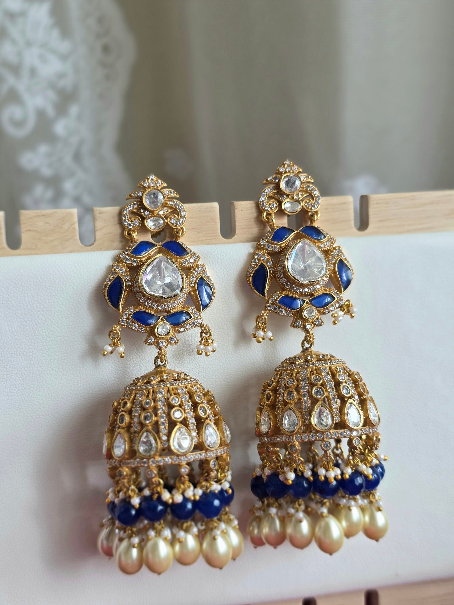 Victorian mossanite polki jhumka earrings