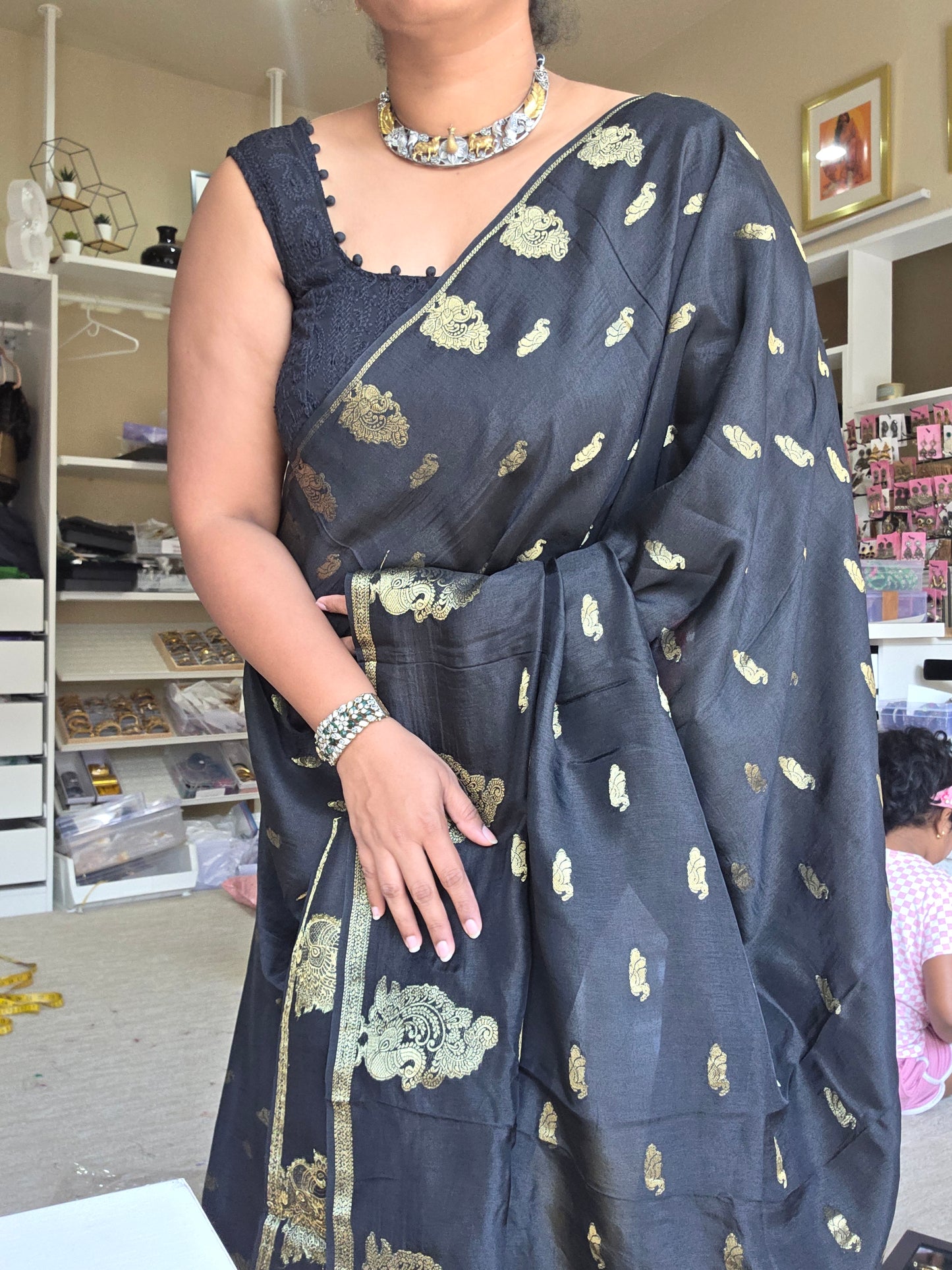 Black Victorian silk saree