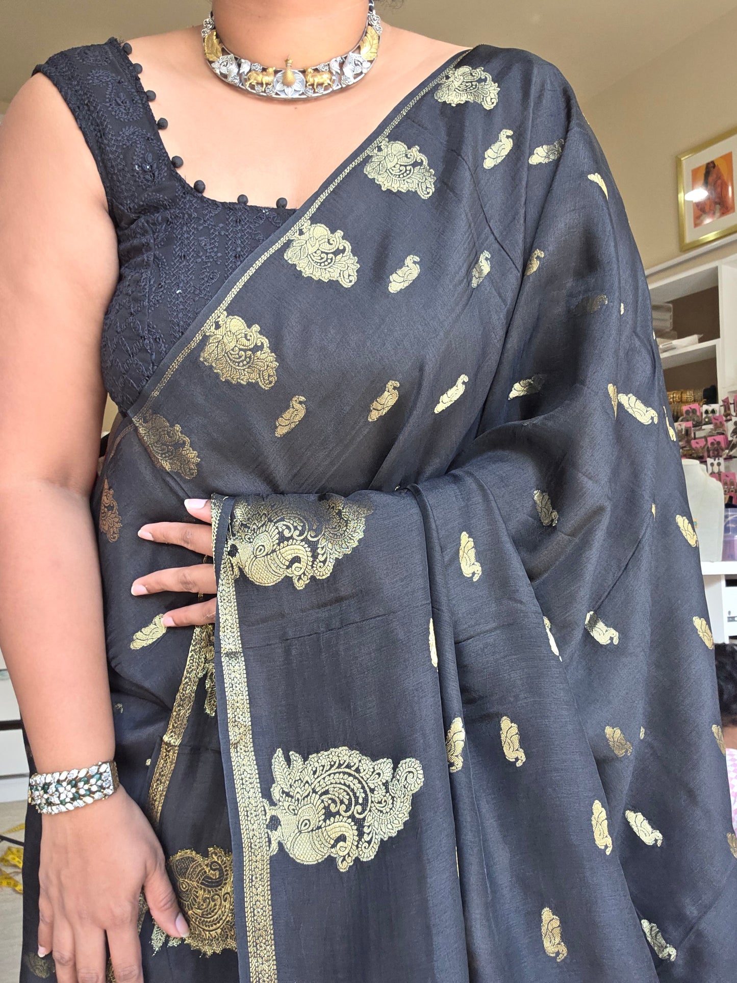 Black Victorian silk saree
