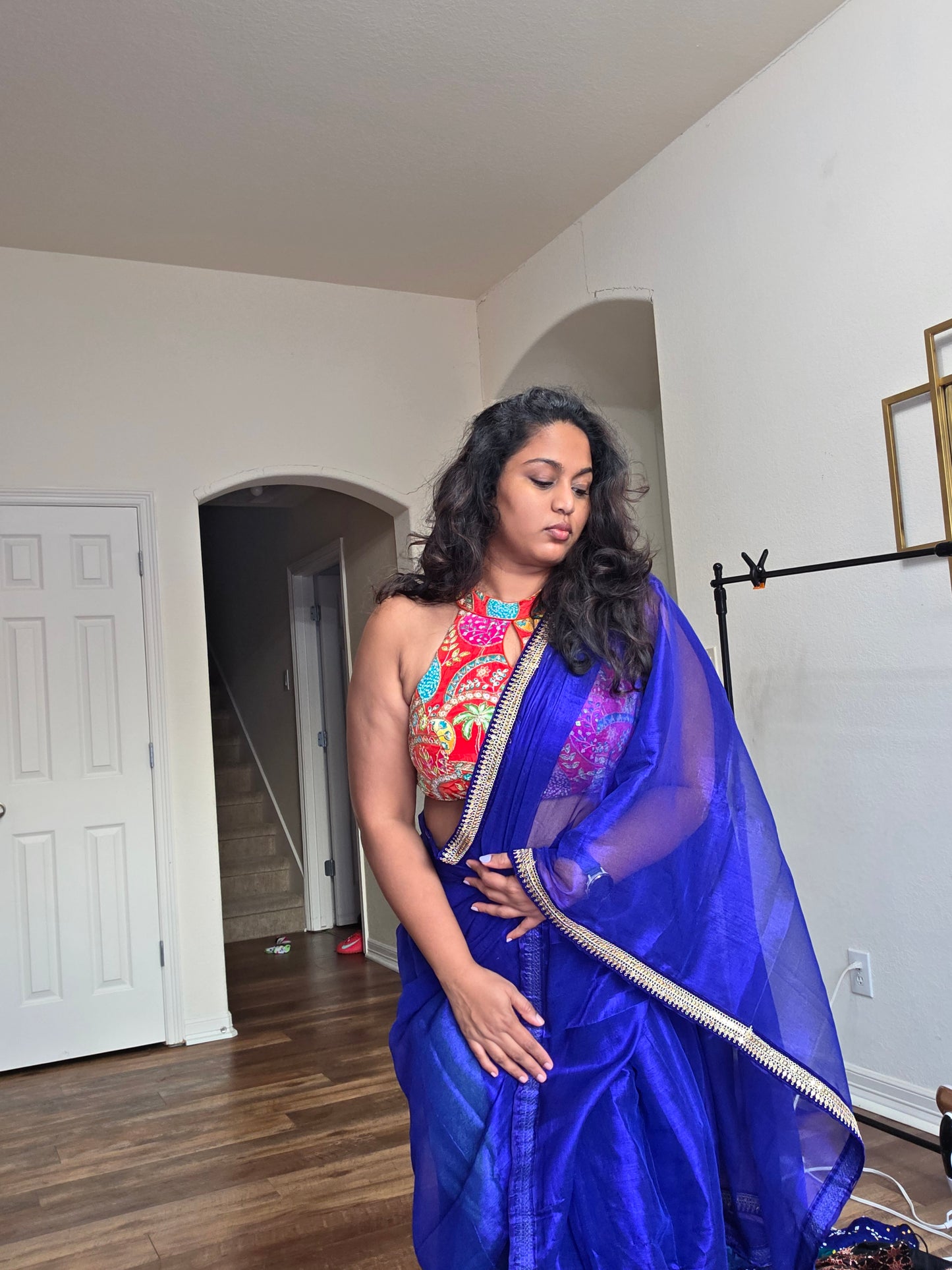Royal Blue Silk Tissue Saree with Blouse