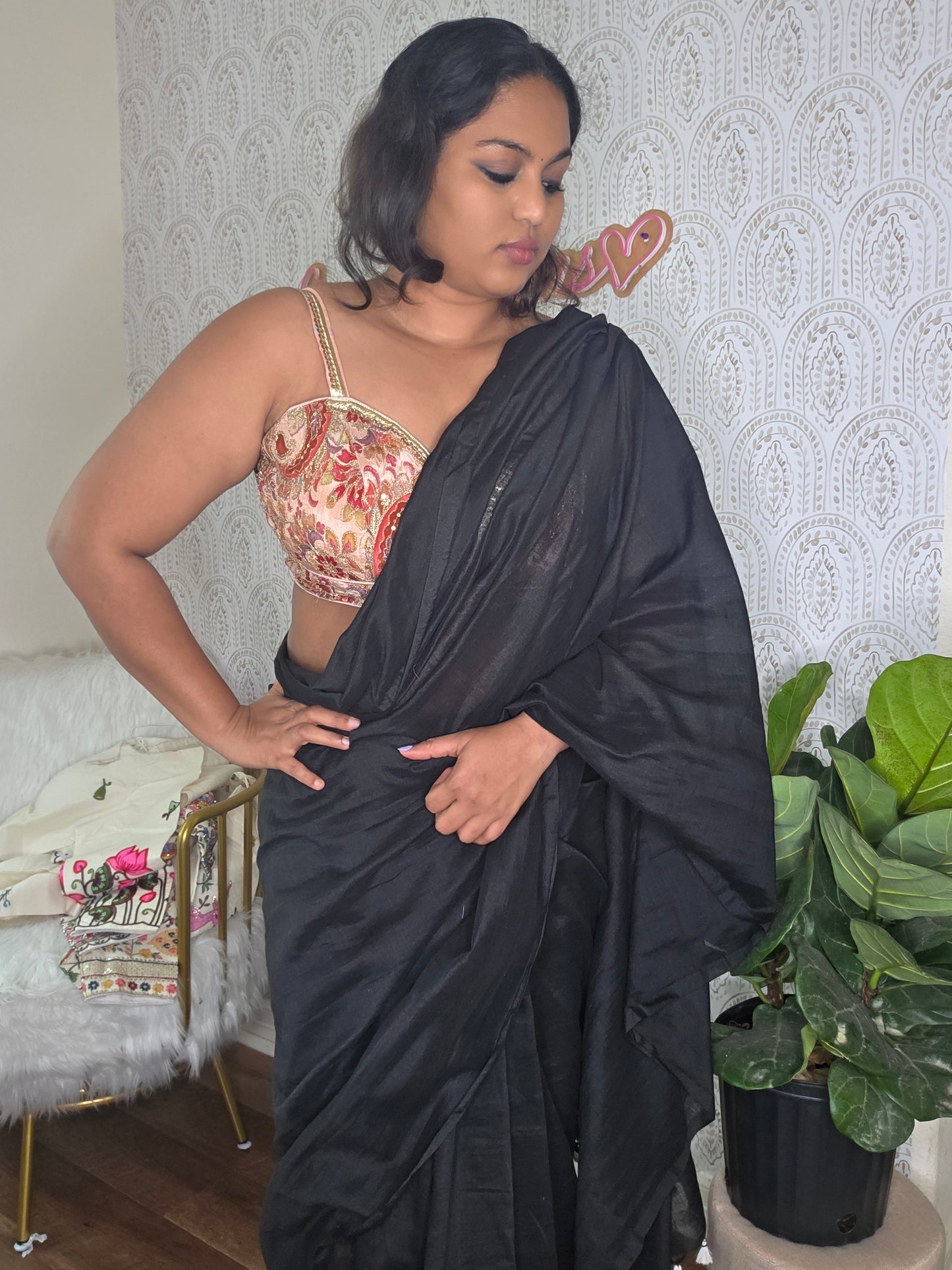 Purple Embroidered sleeveless Blouse