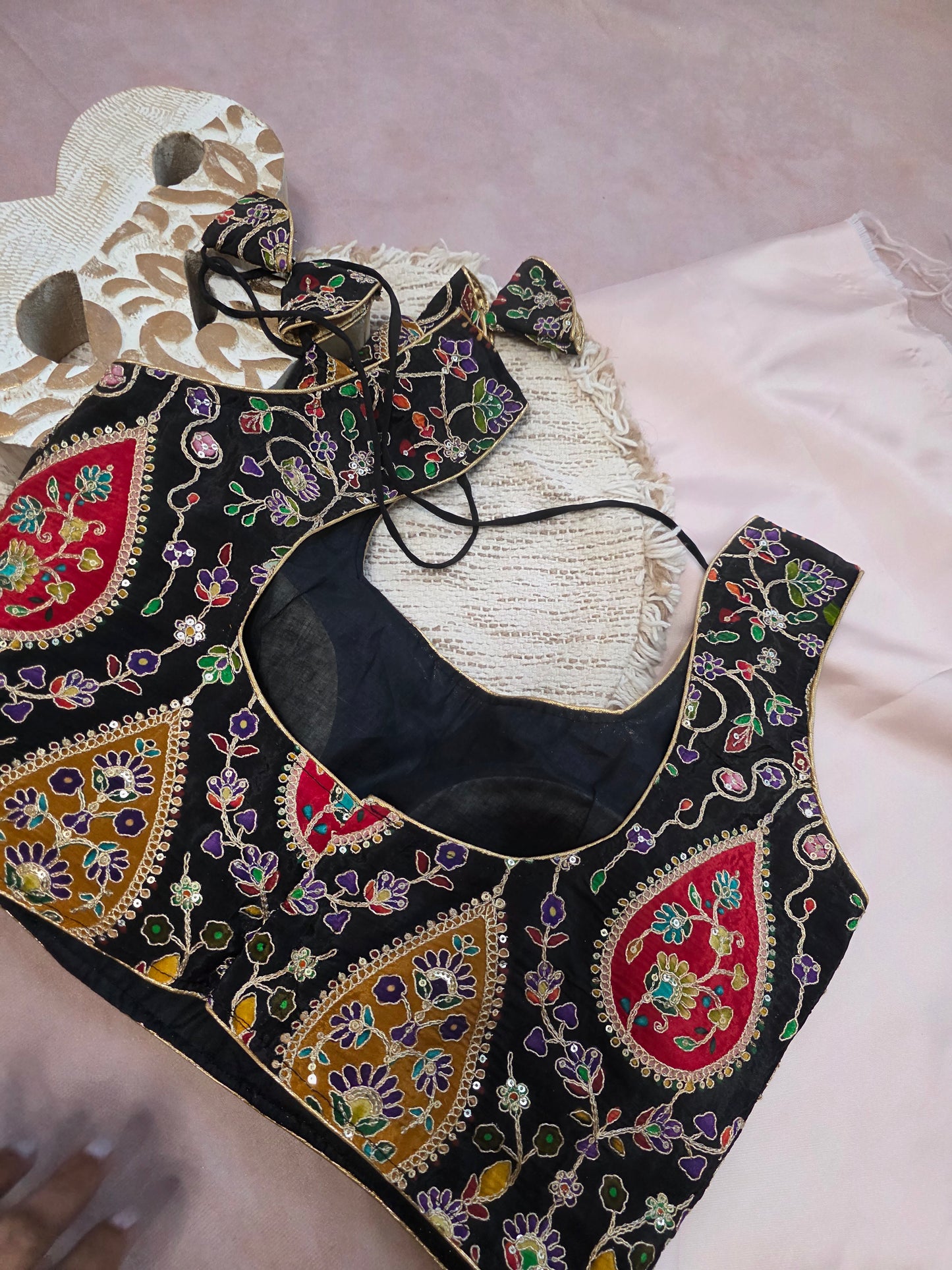 Black Embroidered sleeveless Blouse