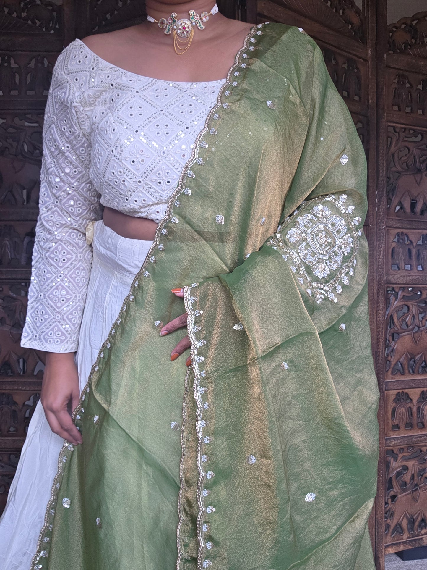 Luxury Tissue Dupatta with Sequin Embroidery – Elegant Festive & Wedding Wear