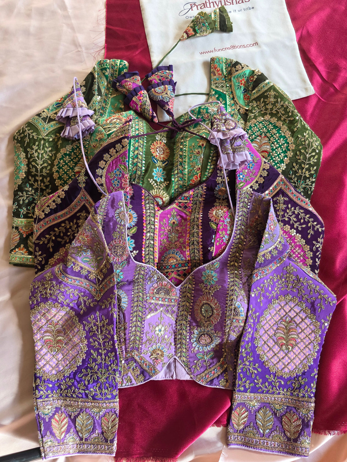 Emerald Green Embroidered Silk Blouse with Intricate Zari & Floral Work