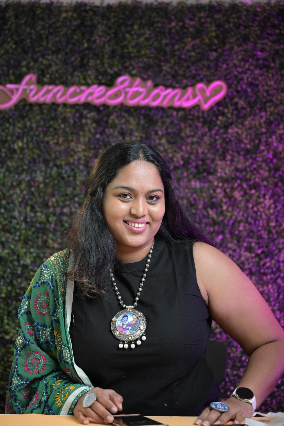 Krishna Handpainted fusion pendant necklace set